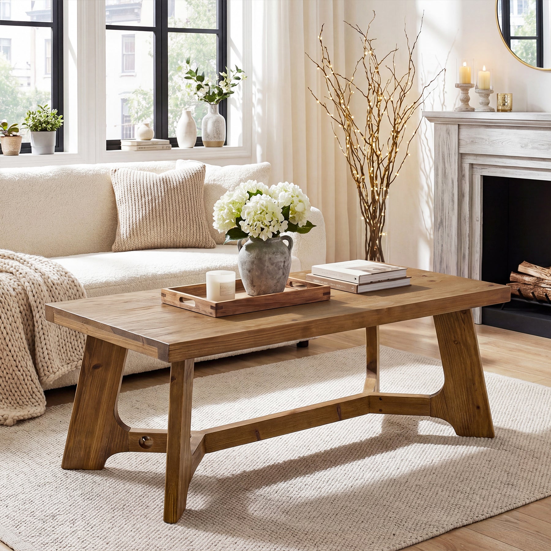 47" Solid Wood Coffee Table, Farmhouse Center Table for Living Room