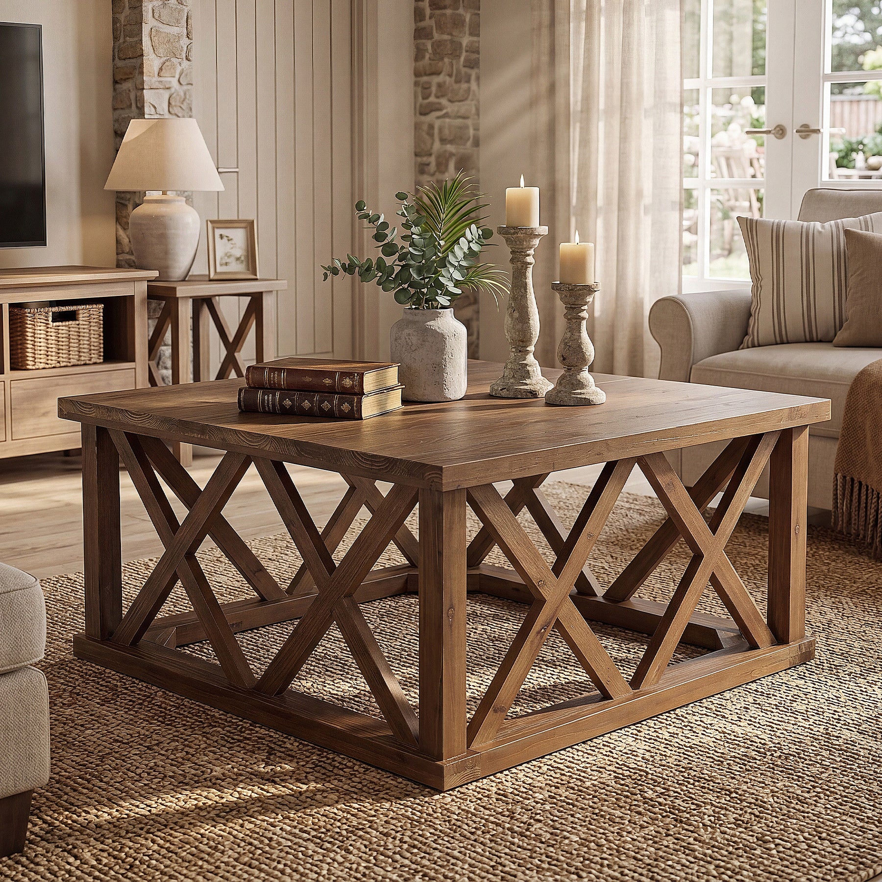 Tribesigns 39.37" Solid Wood Coffee Table, Square Farmhouse Table for Living Room