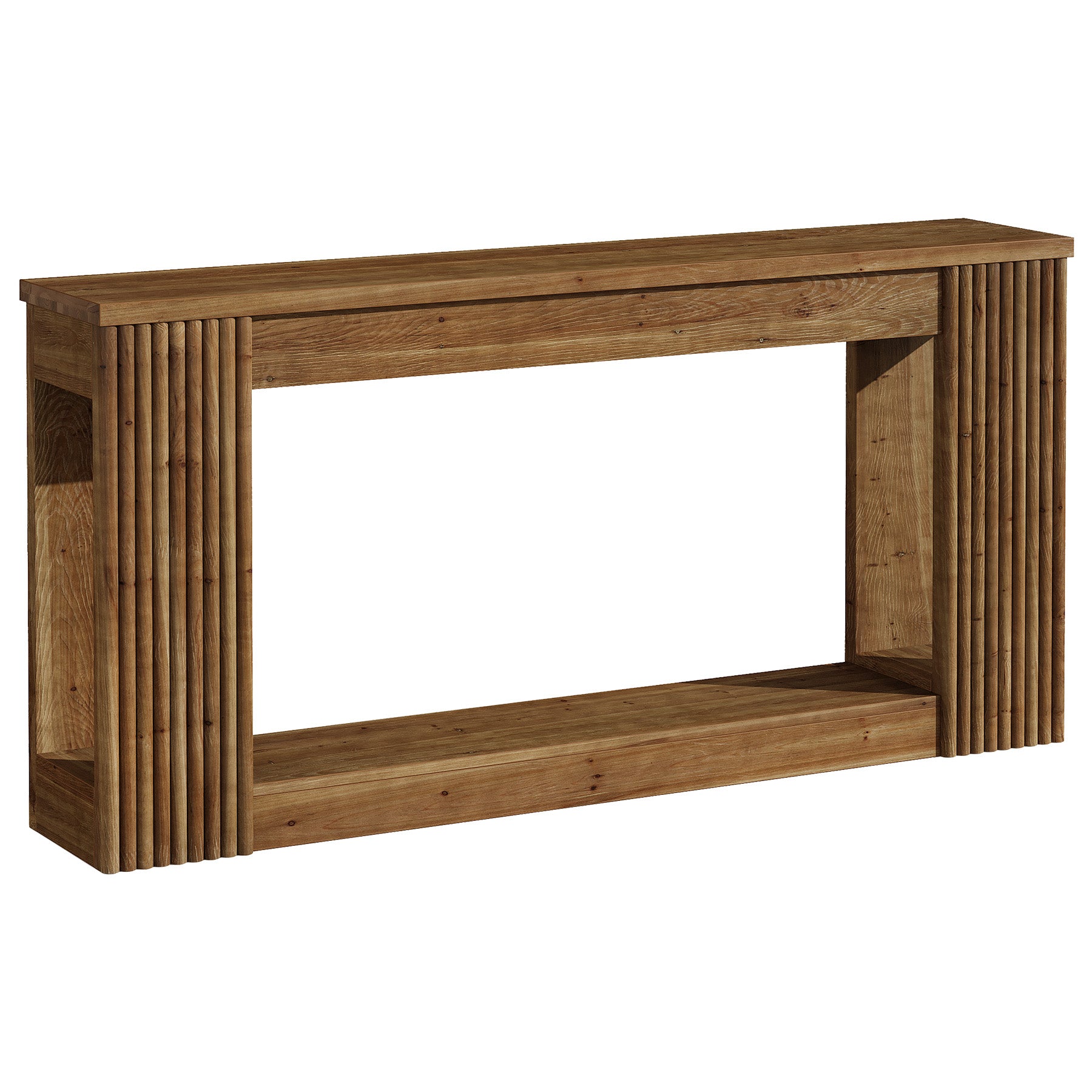 63" Solid Wood Console Table with Storage Shelf, Farmhouse Entryway Table with Fluted Legs