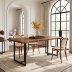 63" Solid Wood Dining Table, Rectangular Kitchen Table with Live-Edge Inspired Top for 4–6