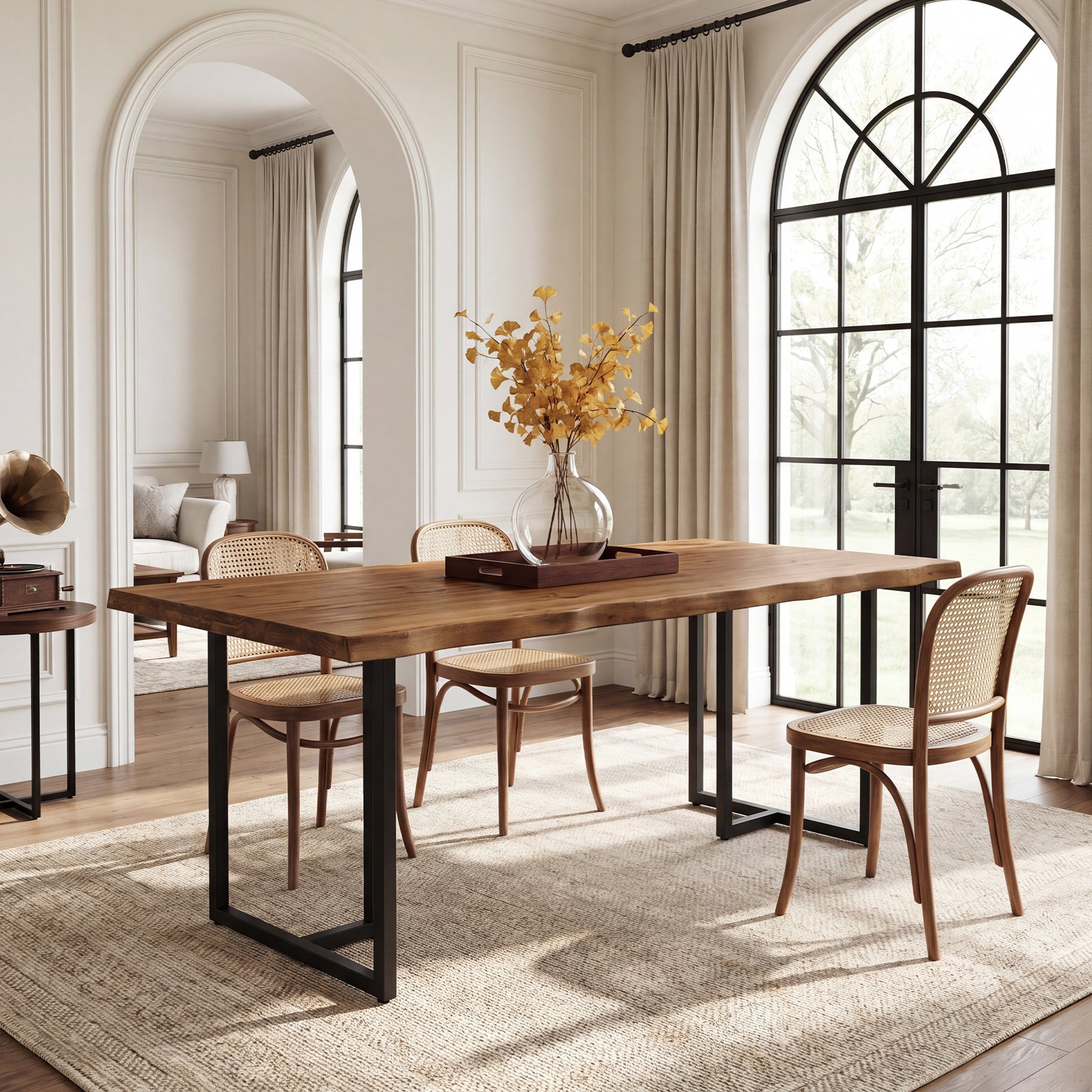 63" Solid Wood Dining Table, Rectangular Kitchen Table with Live-Edge Inspired Top for 4–6