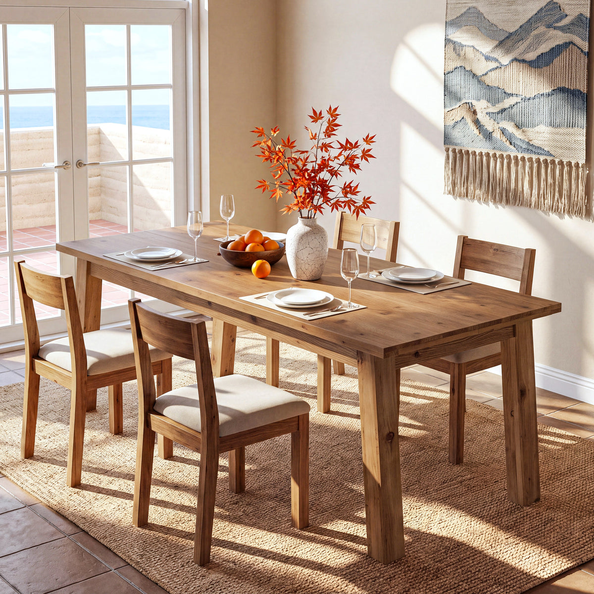 63" Rectangle Solid Wood Dining Table for 6 People, Farmhouse Kitchen Table for Dining Room