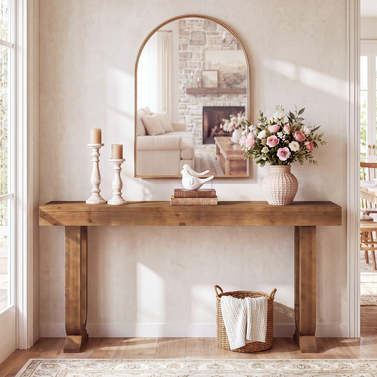 63" Farmhouse Console Table, Thick Solid Wood & Unique Legs, Entryway Sofa Table
