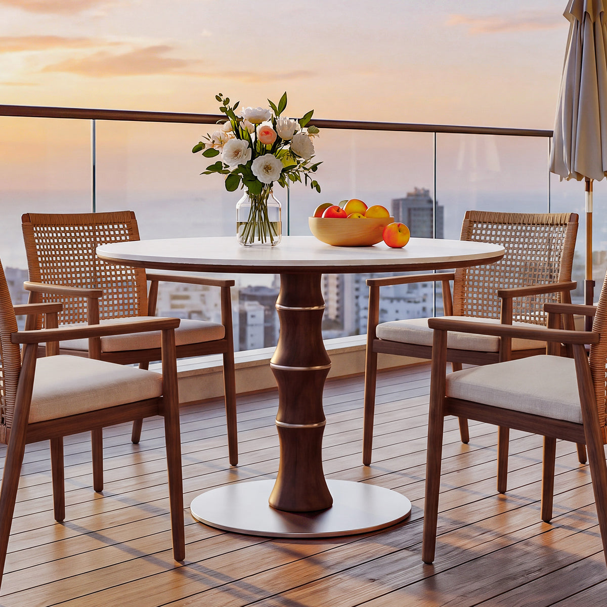35" Round Sintered Stone Dining Table for 2-4, Rubberwood Pedestal