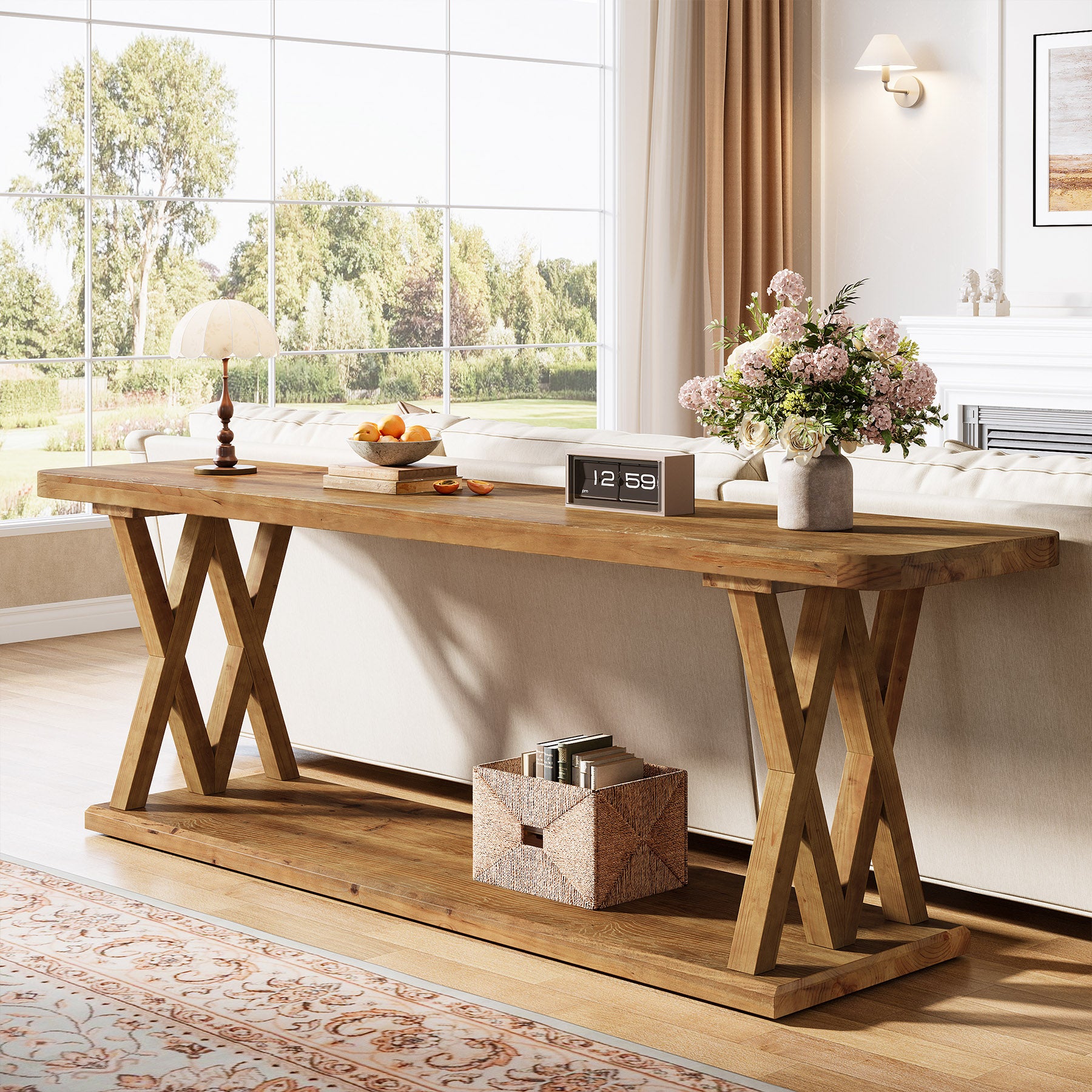63" Solid Wood TV Stand, Farmhouse Entertainment Center for TVs Up to 75-Inch