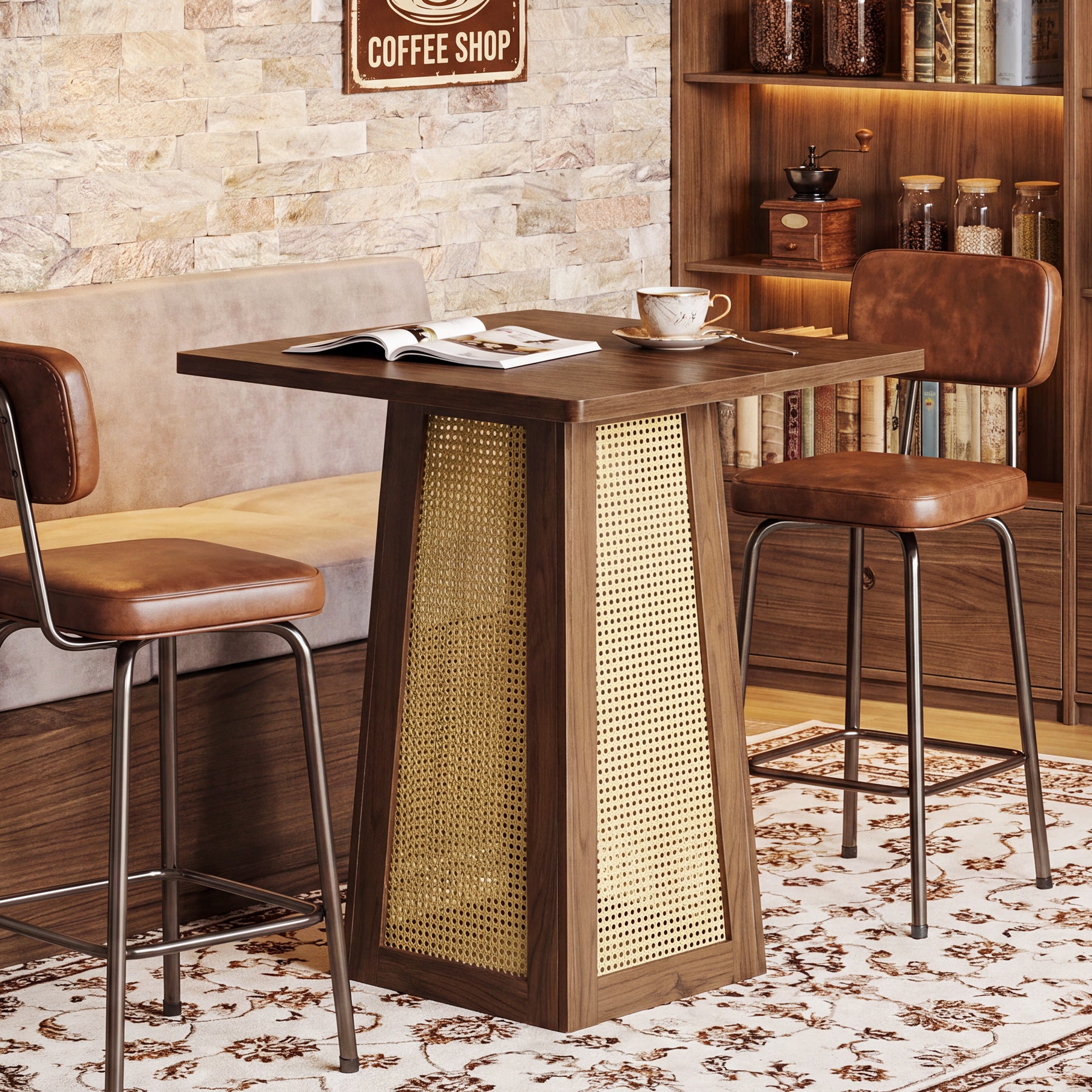 31.5" Square Bar Table for 2–4, Counter Height Pub Table with Pedestal Base for Home Bar