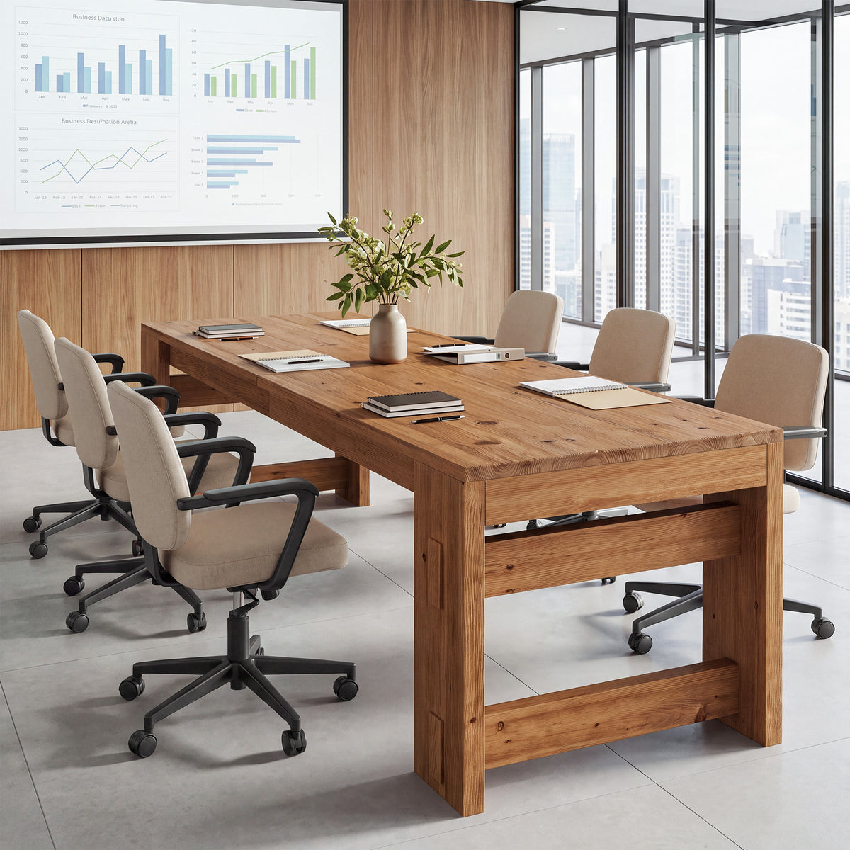 Solid Wood 2 Person Desk, 78.7" Office Computer Desk with Chunky Wood Legs