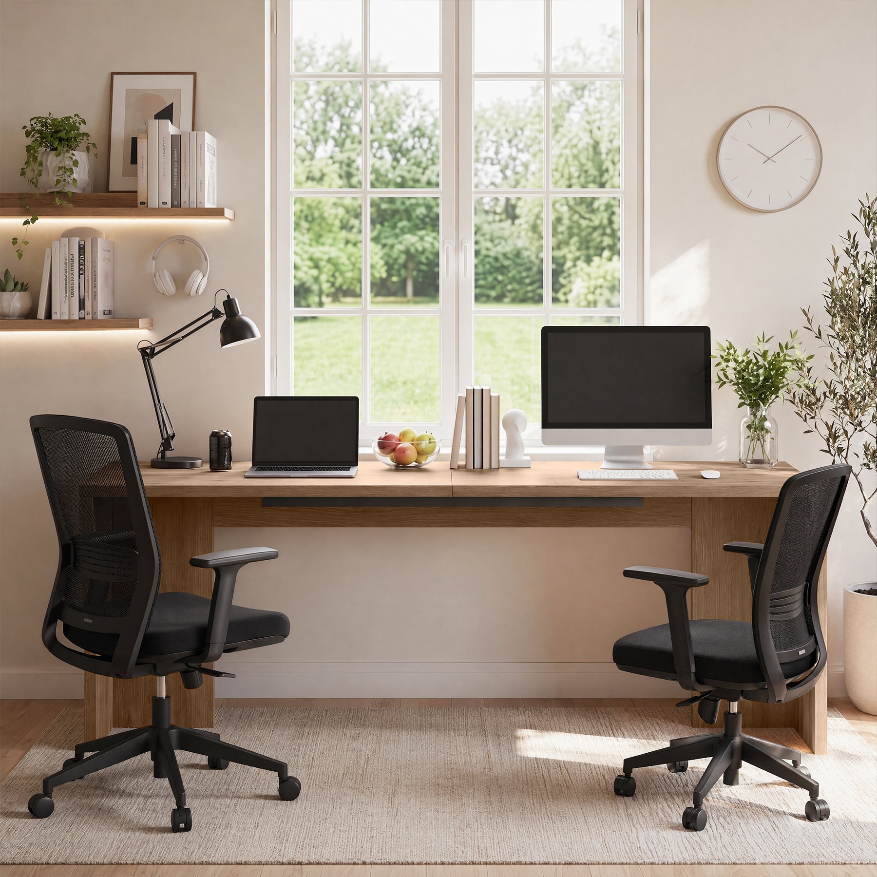 78" Solid Wood Computer Desk for 2 People, Double Desk with Large Tabletop for Home Office