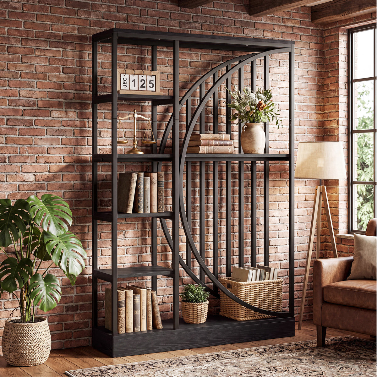 70.9" Industrial Bookshelf, 5-Tier Bookcase with Reversible Shelves for Home Office