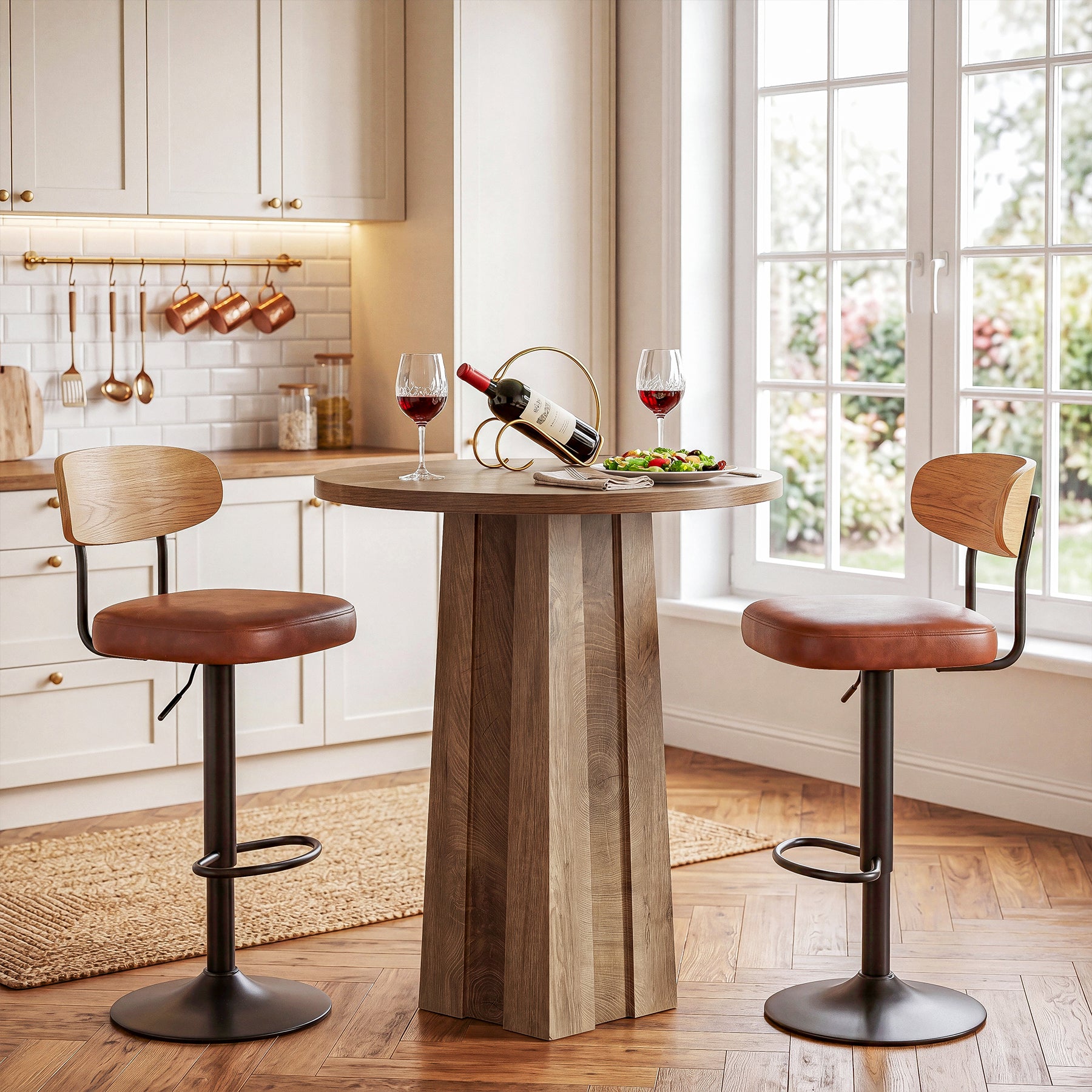 Round Bar Table, 31.5" Bistro Pub Table with Fluted Pedestal Base for Small Spaces