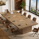 95" Conference Table with Pedestal Base, 8FT Wood Office Meeting Table, Cable Grommets 3