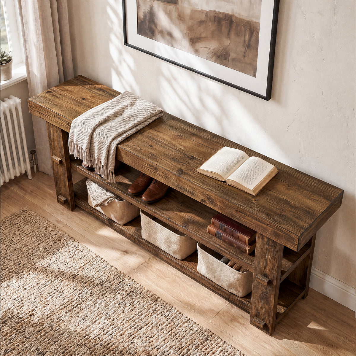 Tribesigns 55-Inch Entryway Bench, 2-Tier Shoe Storage Bench
