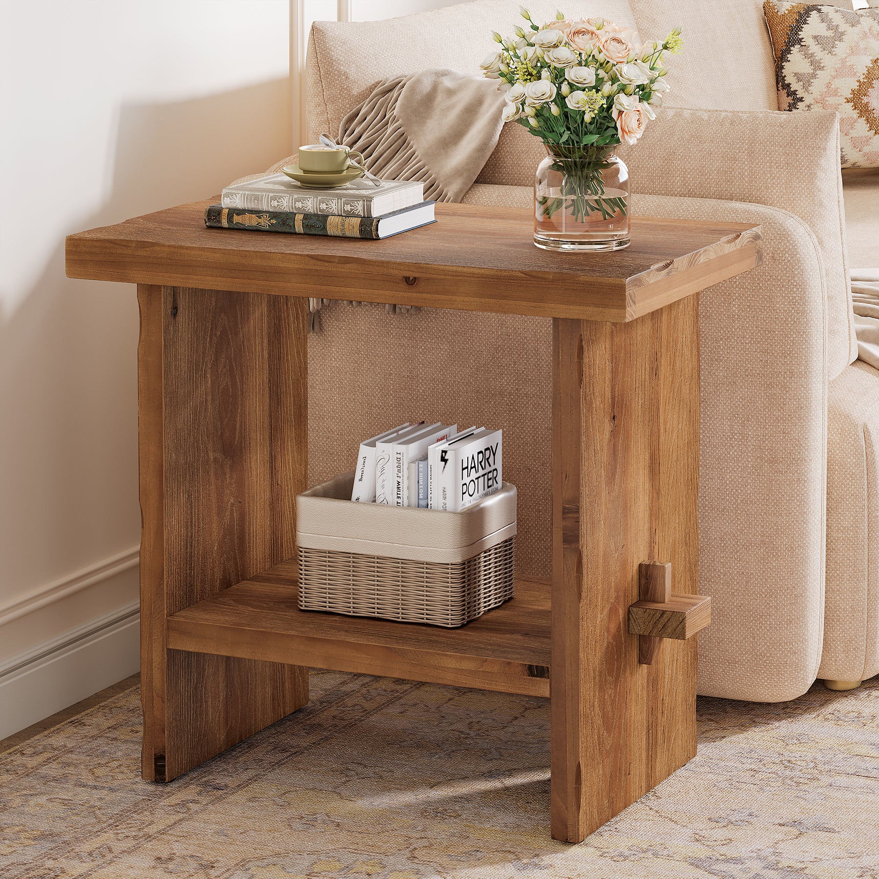 Tribesigns 23.62-Inch Solid Wood Side Table, Wooden End Table with Solid Base