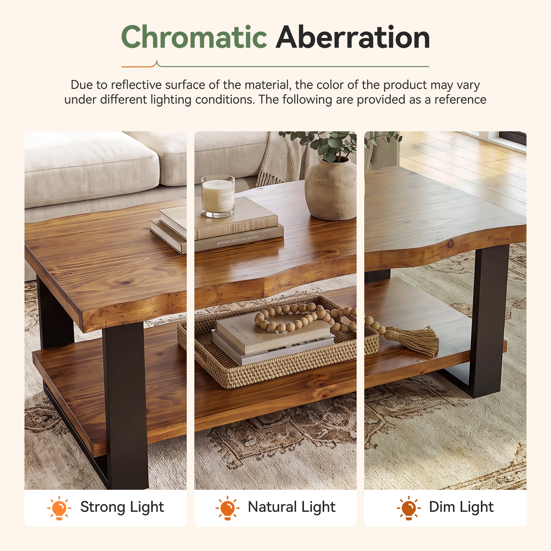 47" Solid Wood Coffee Table, 2-Tier Vintage Center Table for Living Room