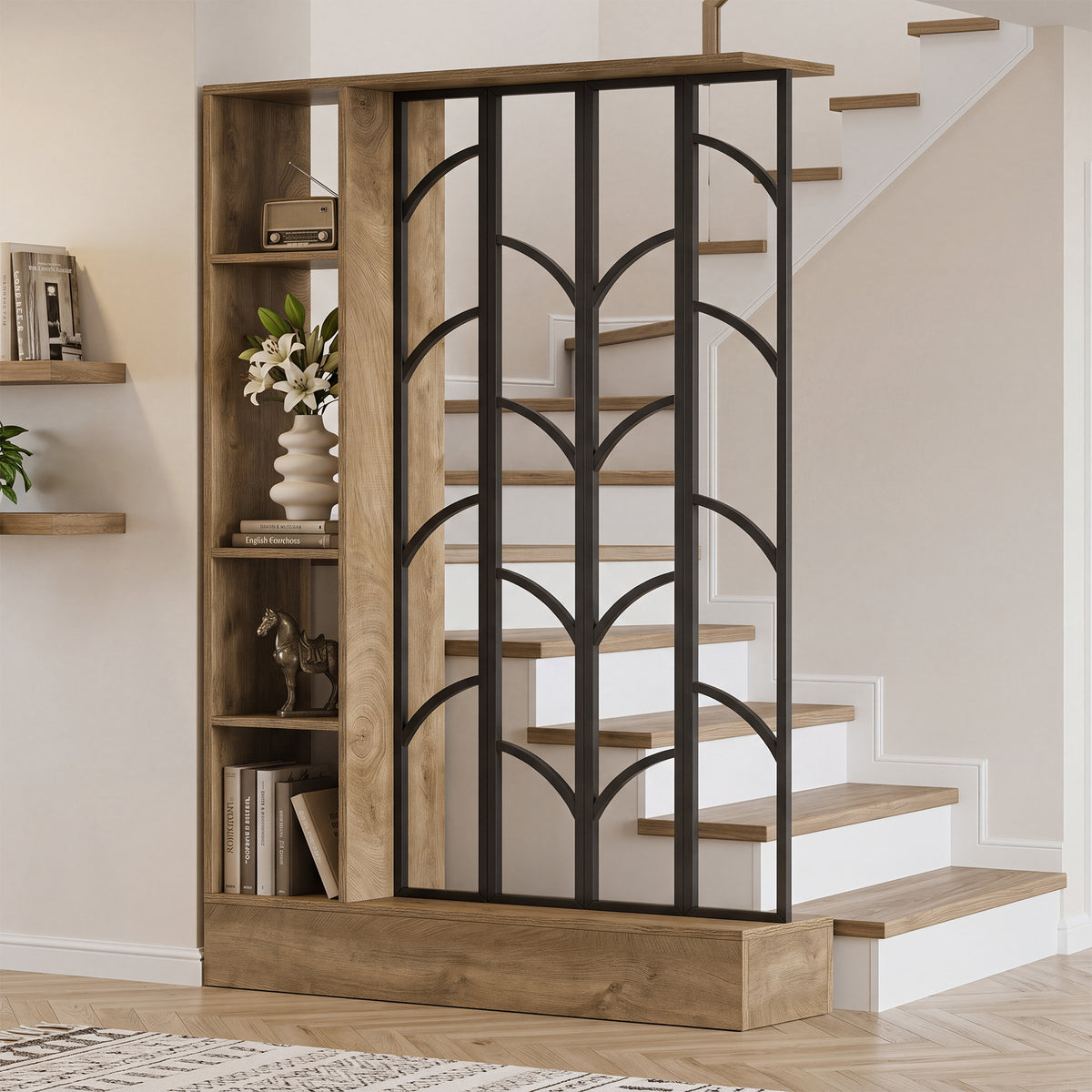 71" Tall Freestanding Room Divider with Shelves, Storage Partition Screen