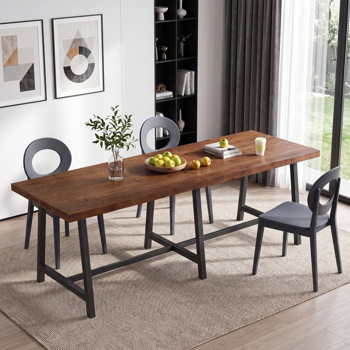 78.74" Solid Wood Dining Table, Farmhouse Kitchen Table with Metal Legs for 6-8 people