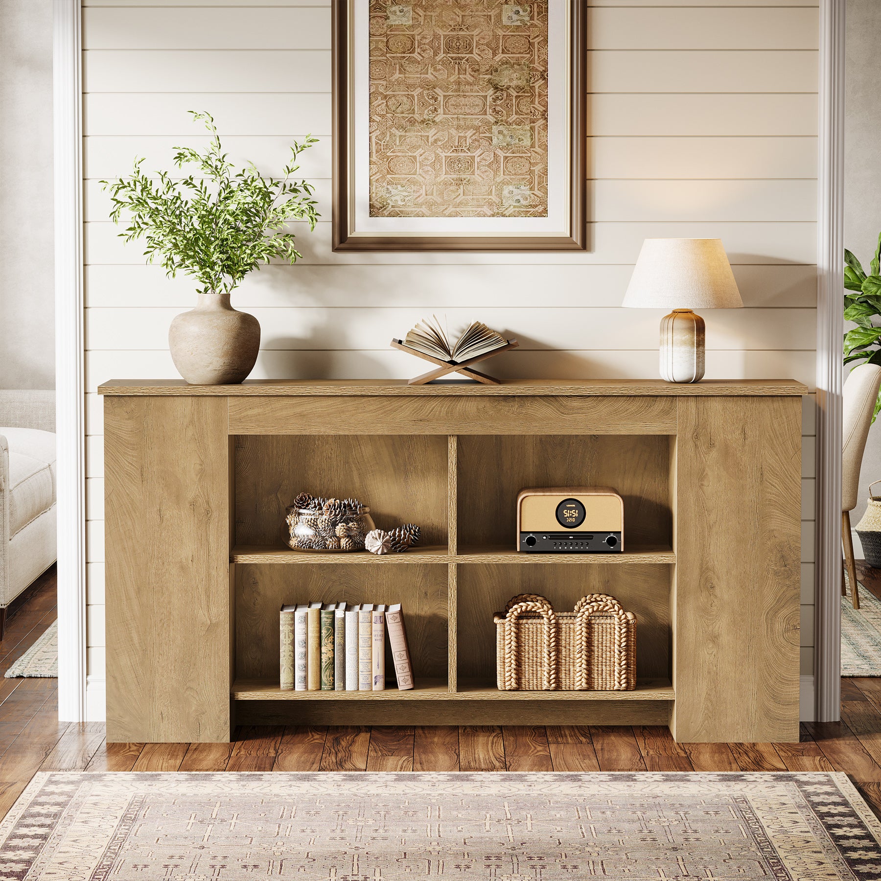 63" Console Table, Wooden Entryway Sofa Table with Storage