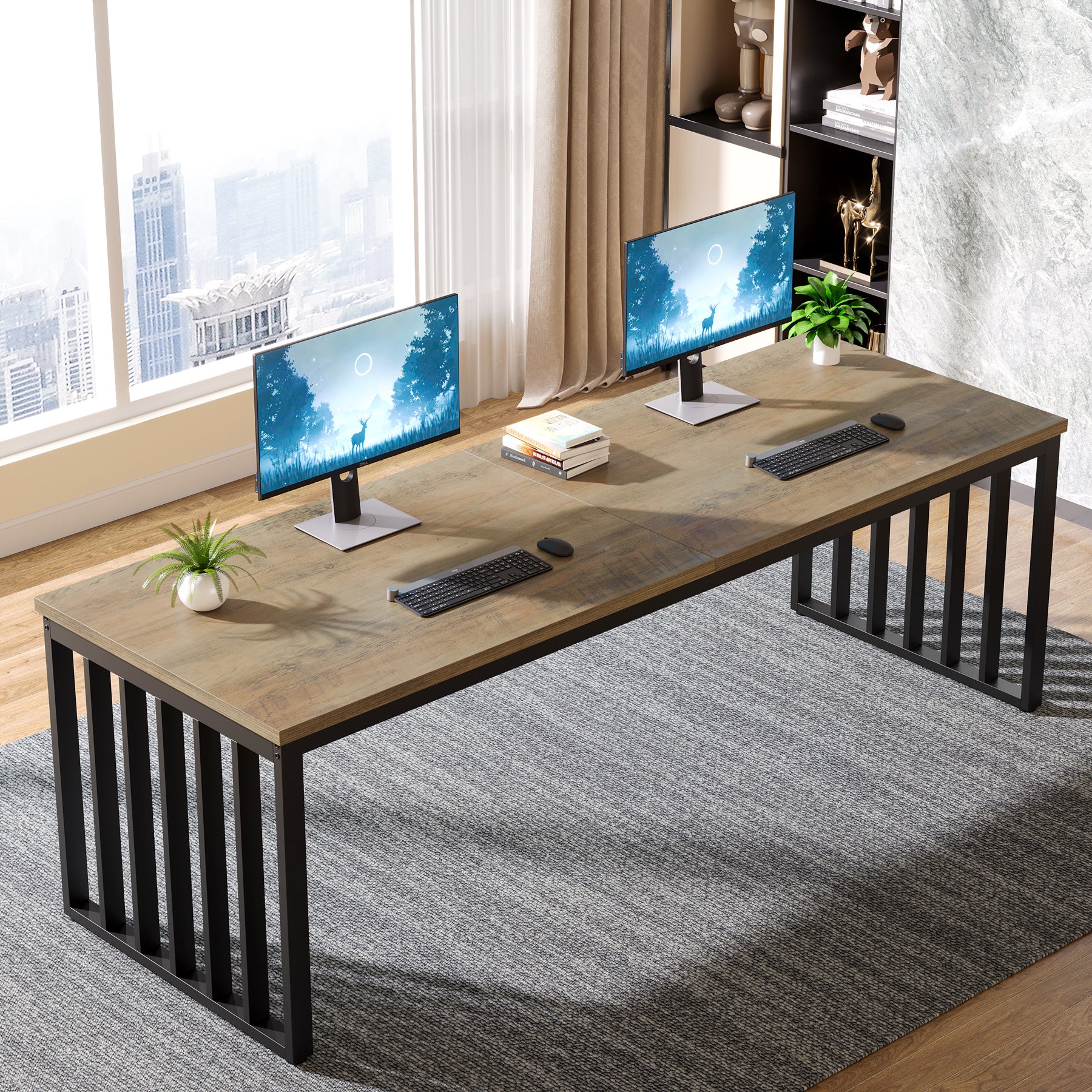 78.74" Two-Person Desk, Double Computer Desk with Metal Frame for Home Office