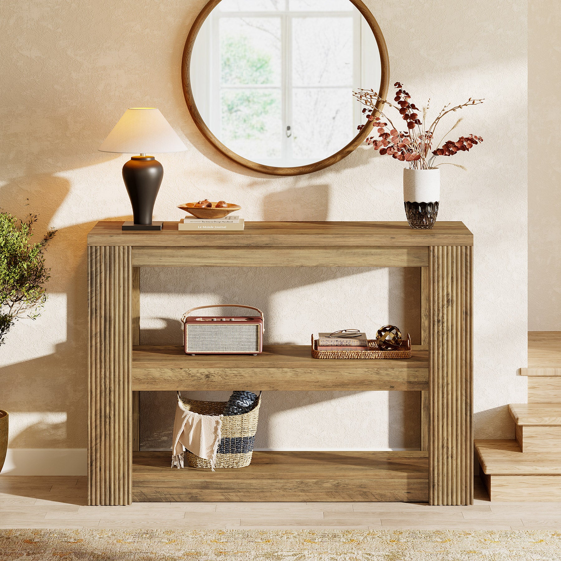 41.3" 3-Tier Farmhouse Console Table, Narrow Entryway Sofa Table with Storage Shelves for Hallway, Living Room, or Foyer