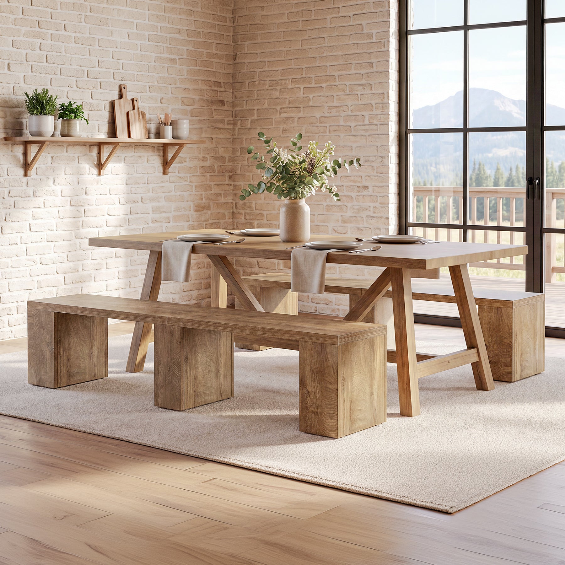 78.74" Extra-Long Dining Bench, Farmhouse Kitchen  Bench Seats 4 for Dining Room