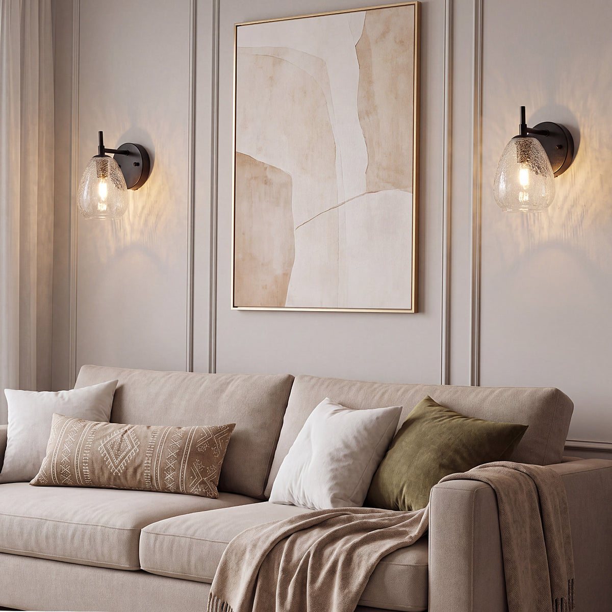 Tribesigns Wall Sconce with Black Crackle Glass, Indoor Wall Light Set of 2