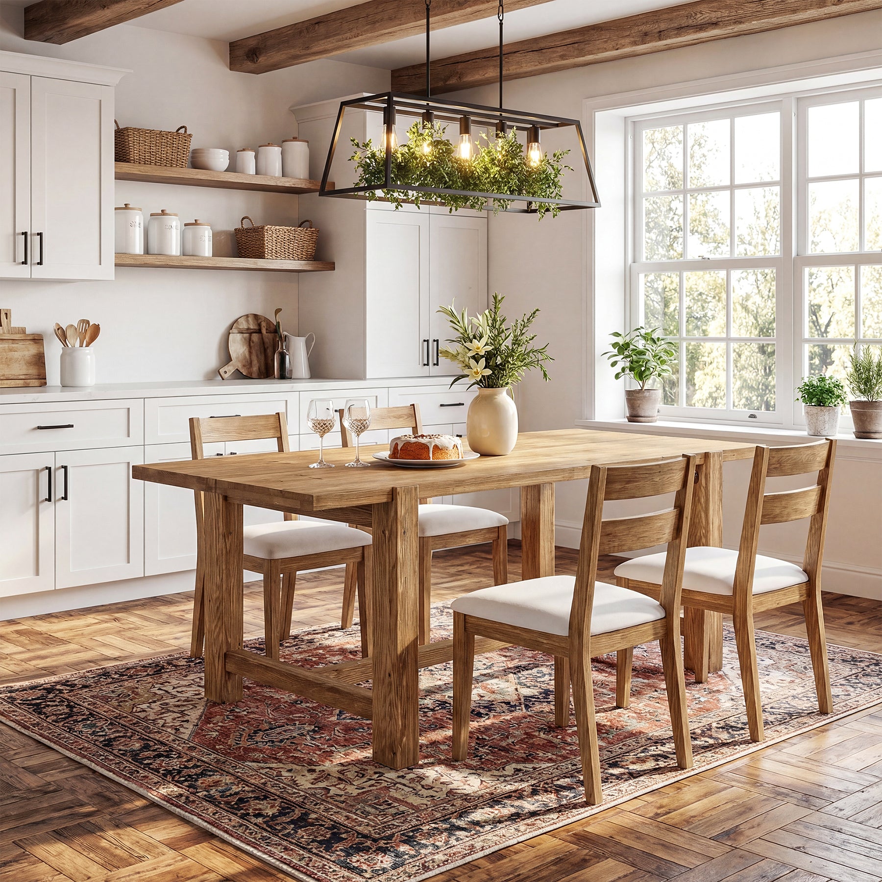 63 Inch Solid Wood Dining Table, Farmhouse Rectangular Table for Kitchen Dining Room 4-6 People
