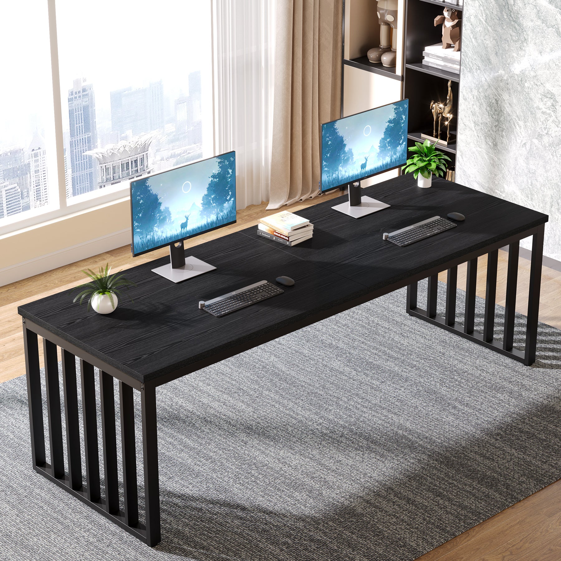 78.74" Two-Person Desk, Double Computer Desk with Metal Frame for Home Office
