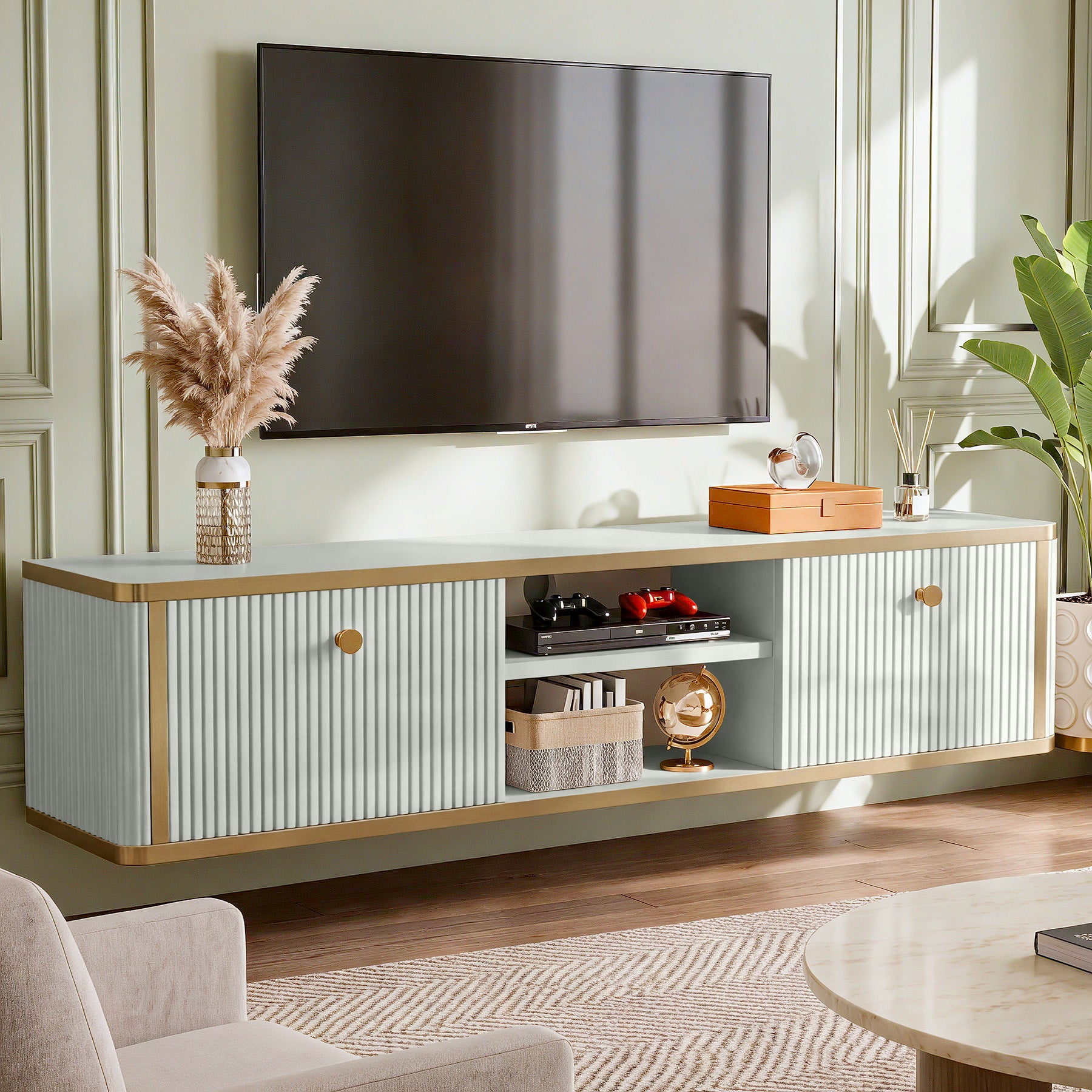 55" Floating TV Stand with 2 Drawers, Wall Mounted Entertainment Center for Living Room
