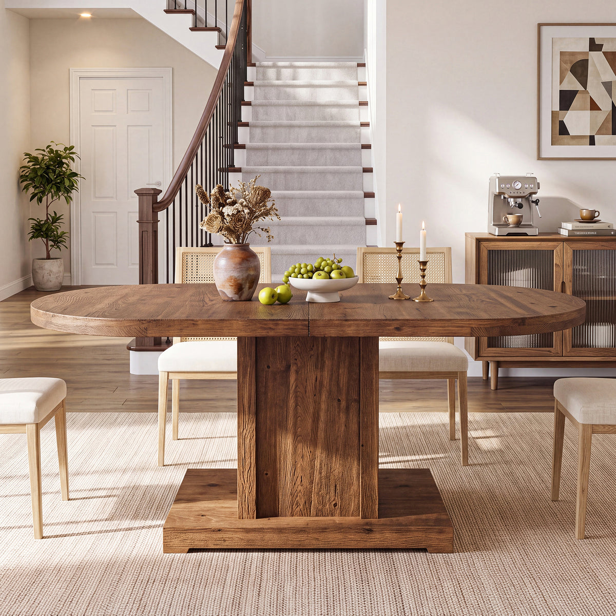 63" Oval Farmhouse Solid Wood Dining Table for 4-6, Sturdy 400 lb Kitchen Table