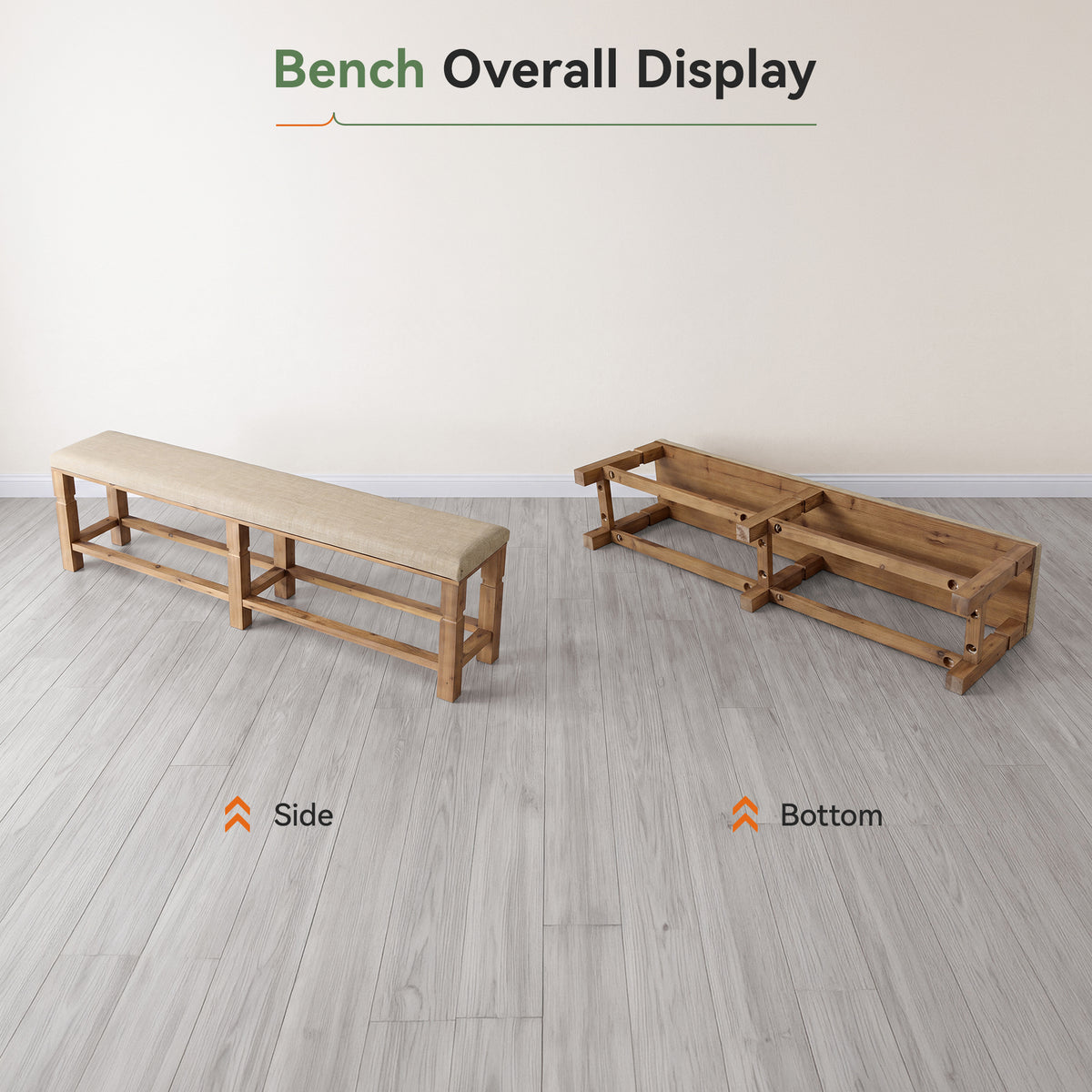 70.87" Upholstered Solid Wood Entryway Bench with Linen Fabric Padded Seat