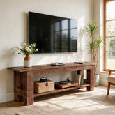 71" Rustic Solid Wood TV Stand for 75" TV, Entertainment Center with Storage Shelf 3