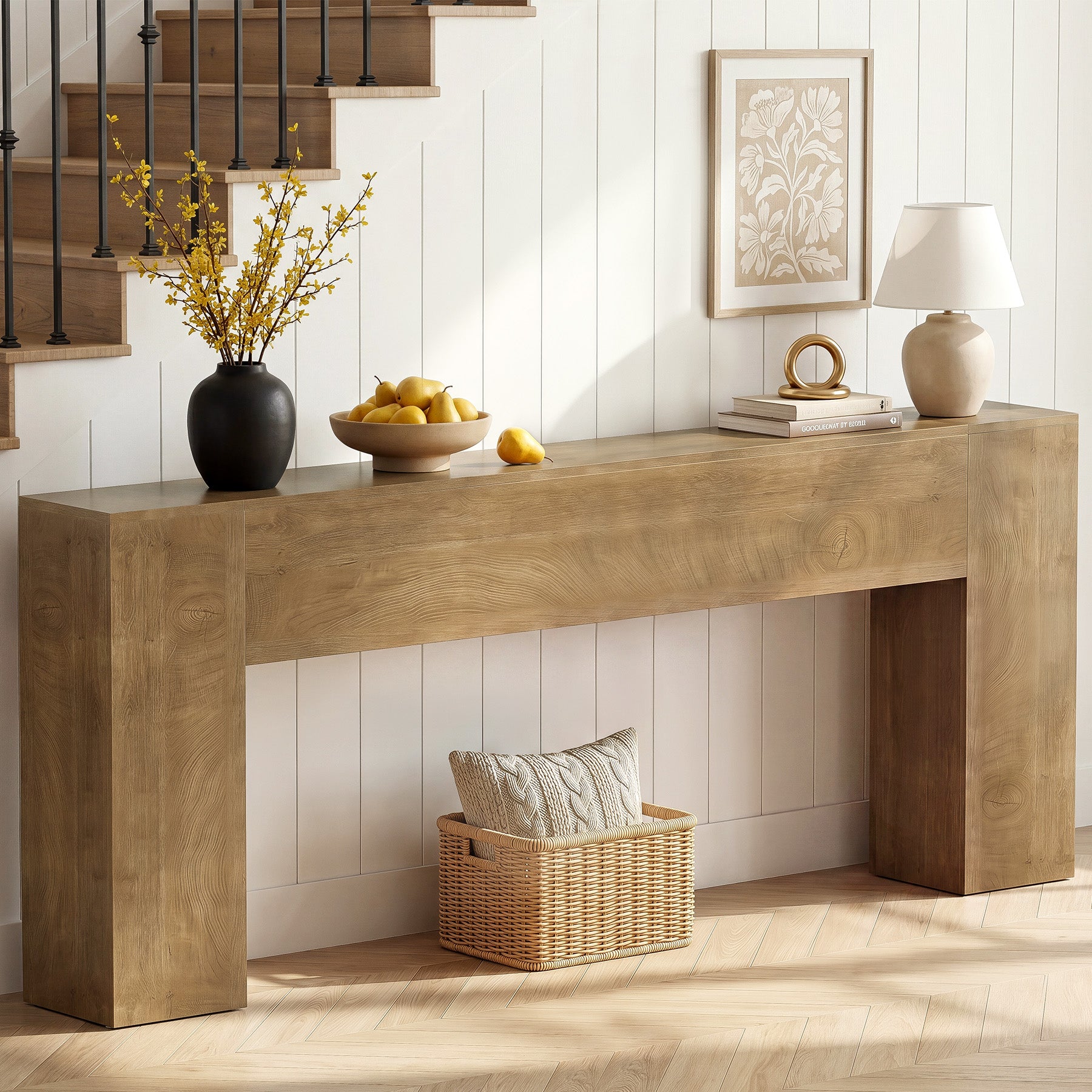 79" Extra Long Console Table, Farmhouse Sofa Table with Double Pedestal Base for Entryway & Living Room
