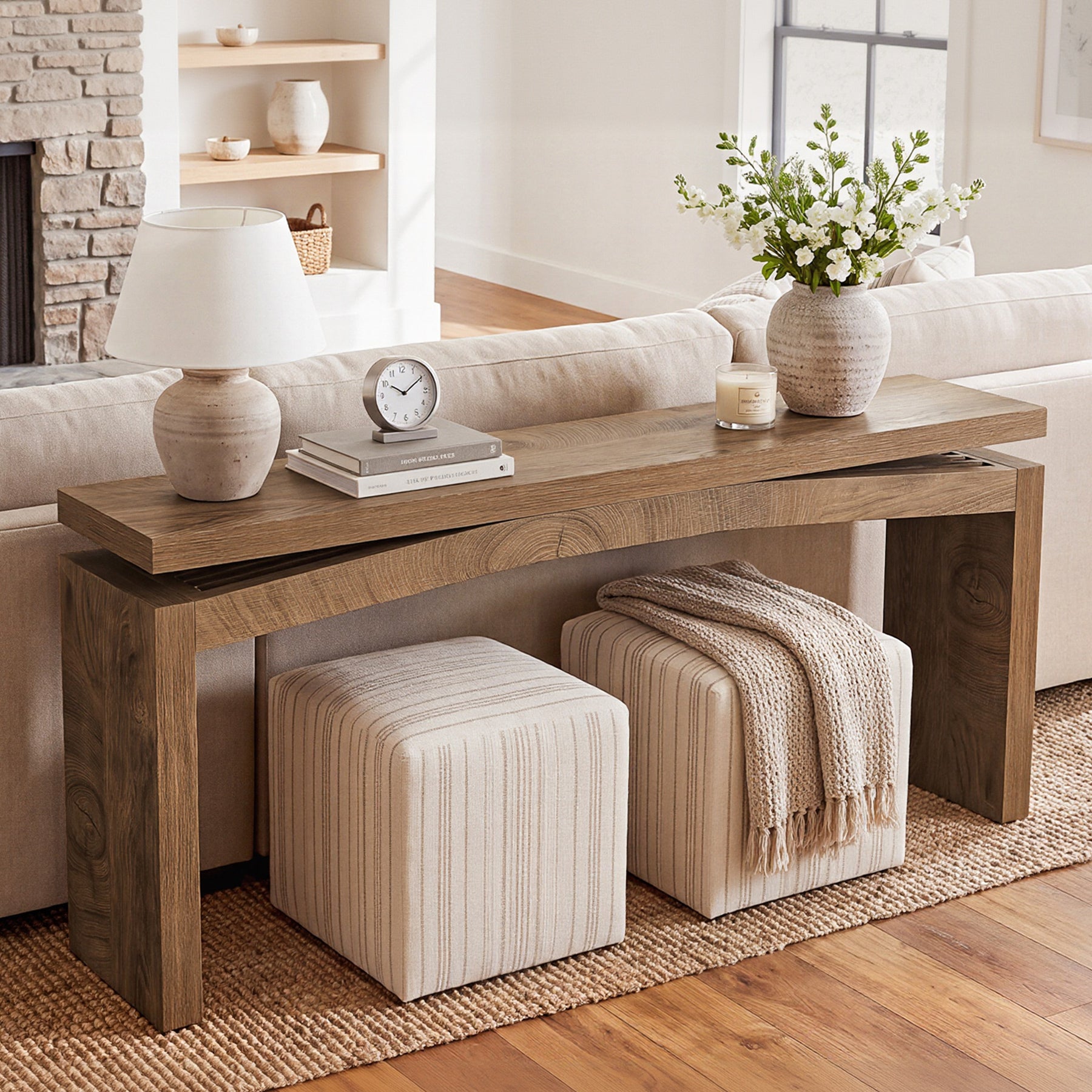 63" Farmhouse Console Table for Entryway, Engineered Wood Sofa Table