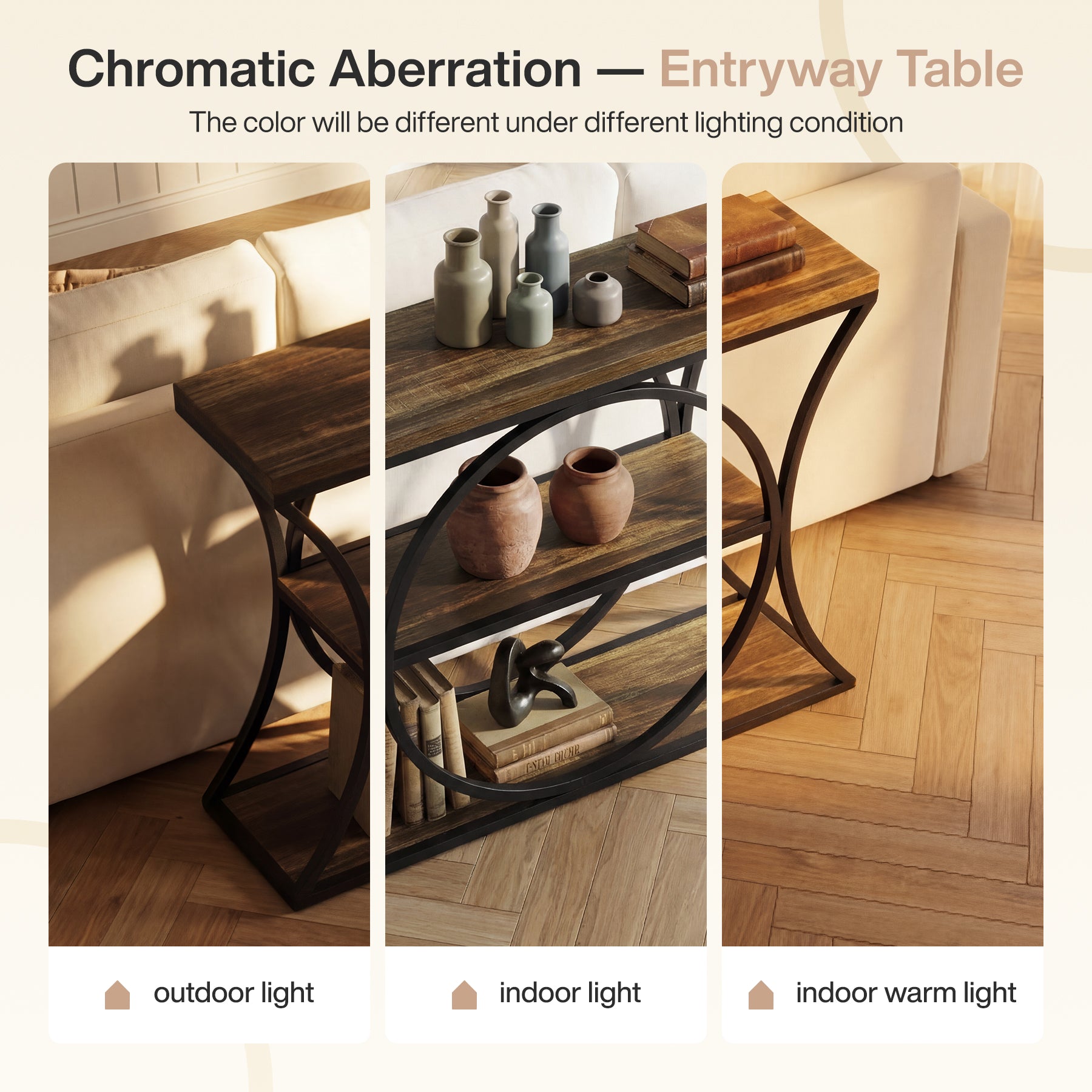 41.3" Industrial Console Table with 3-Tier Storage, Narrow Entryway Sofa Table with Arched Metal Frame