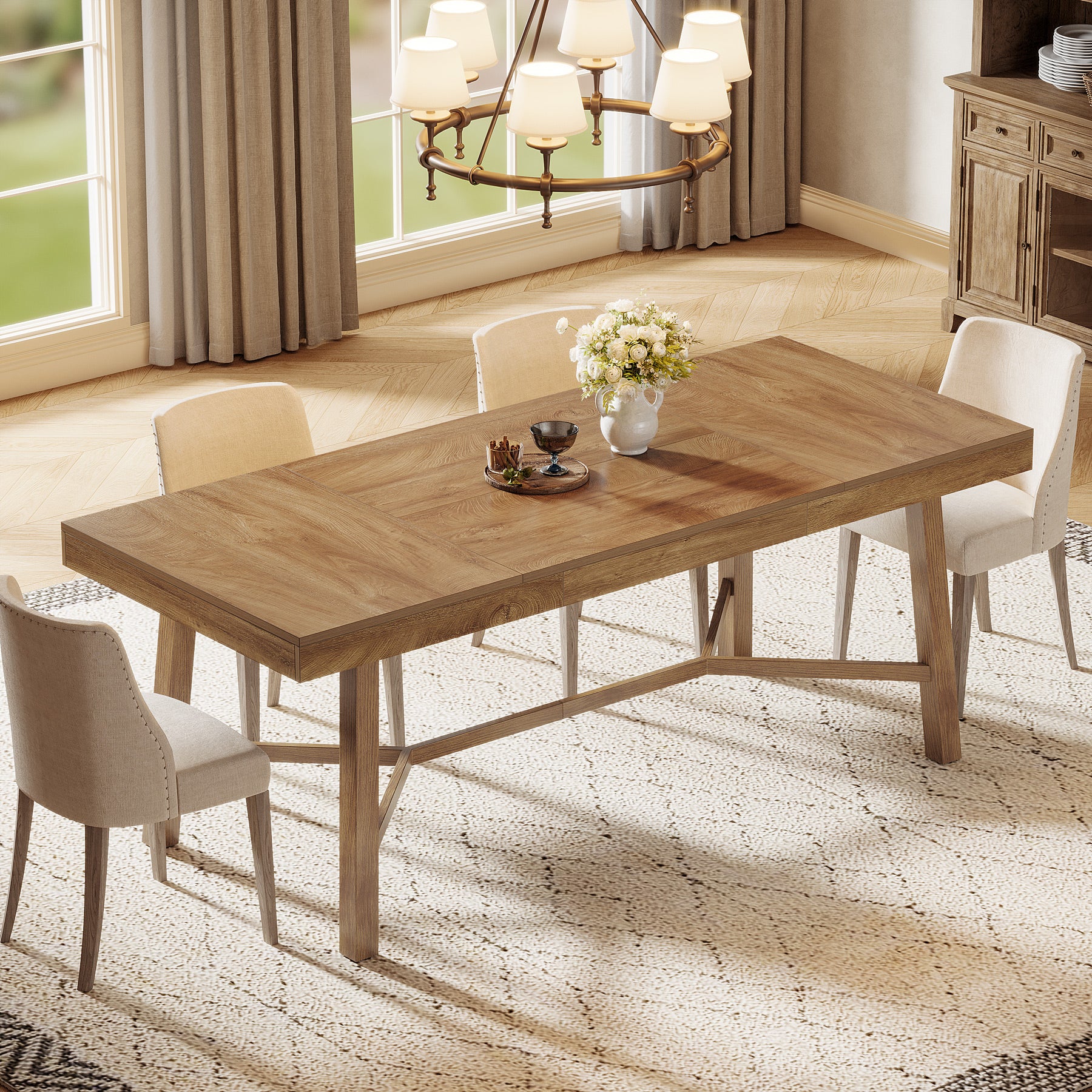 Rectangle Dining Table, 70.9" Kitchen Table with Reinforced Legs for 6-8