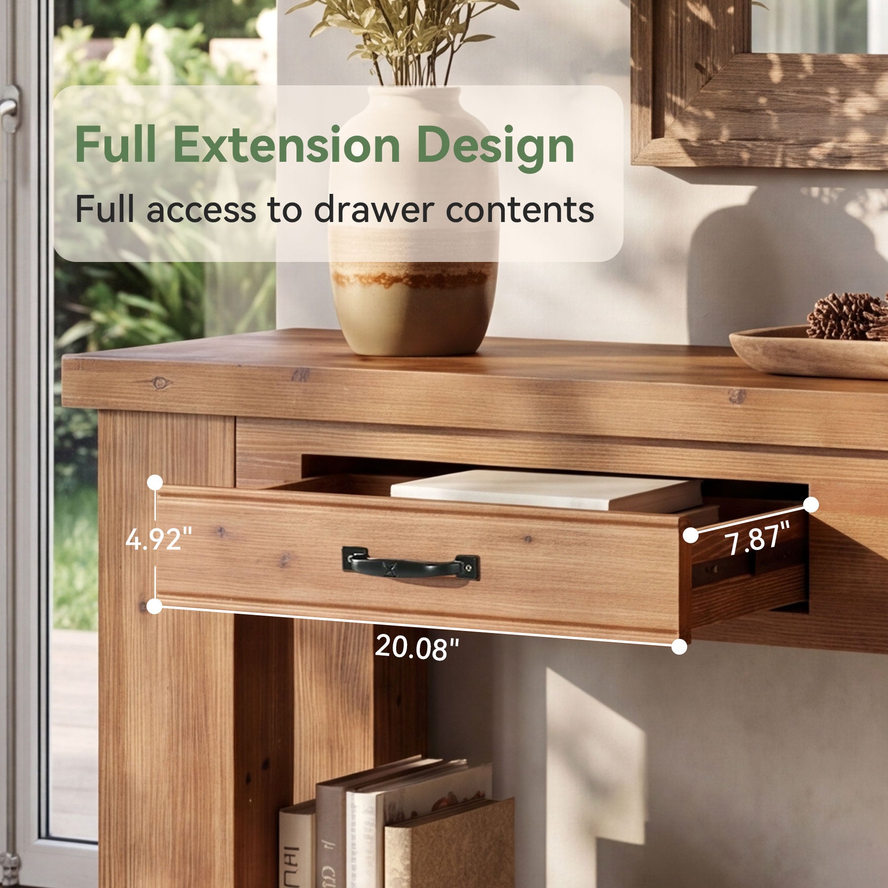63" Solid Wood Console Table, Entryway Sofa Table with 2 Drawers and Open Slatted Shelf