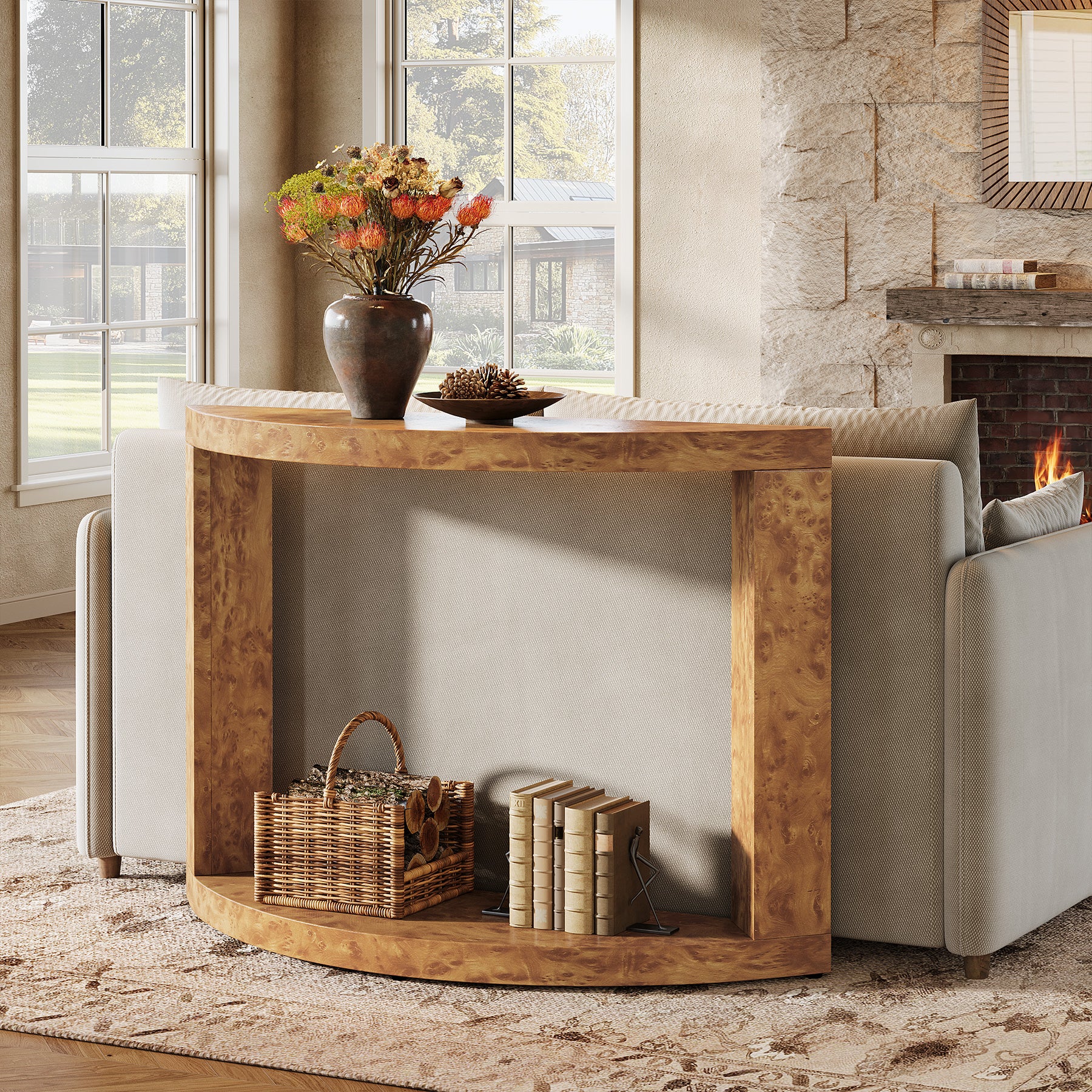 2-Tier Console Table, Semi-Moon Entryway Sofa Table - Thumbnail 4