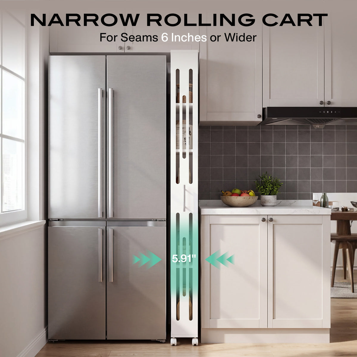 65" Slim Storage Cart on Wheels, 5-Tier Kitchen Cart Skinny Utility Mobile Shelf Organizer