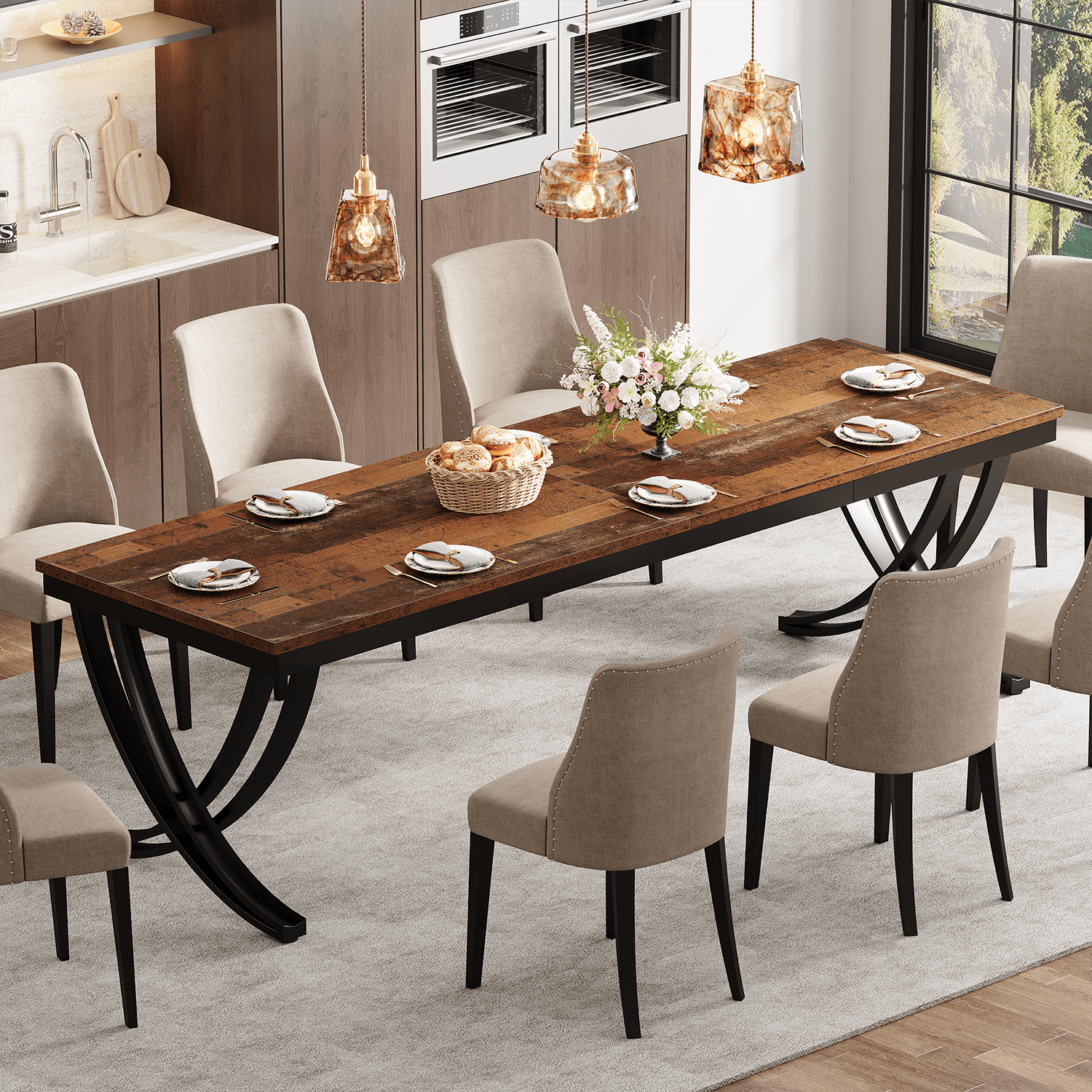 78.74“ Rectangular Dining Table for 6-8, Large Wooden Farmhouse Table