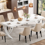 Rectangular Dining Table for 6-8, 78" Farmhouse Dinner Table with Metal Legs