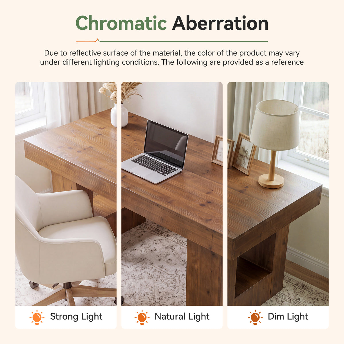 63" Solid Wood Computer Desk, Rectangular Home Office Desk with Sturdy Pedestal Base