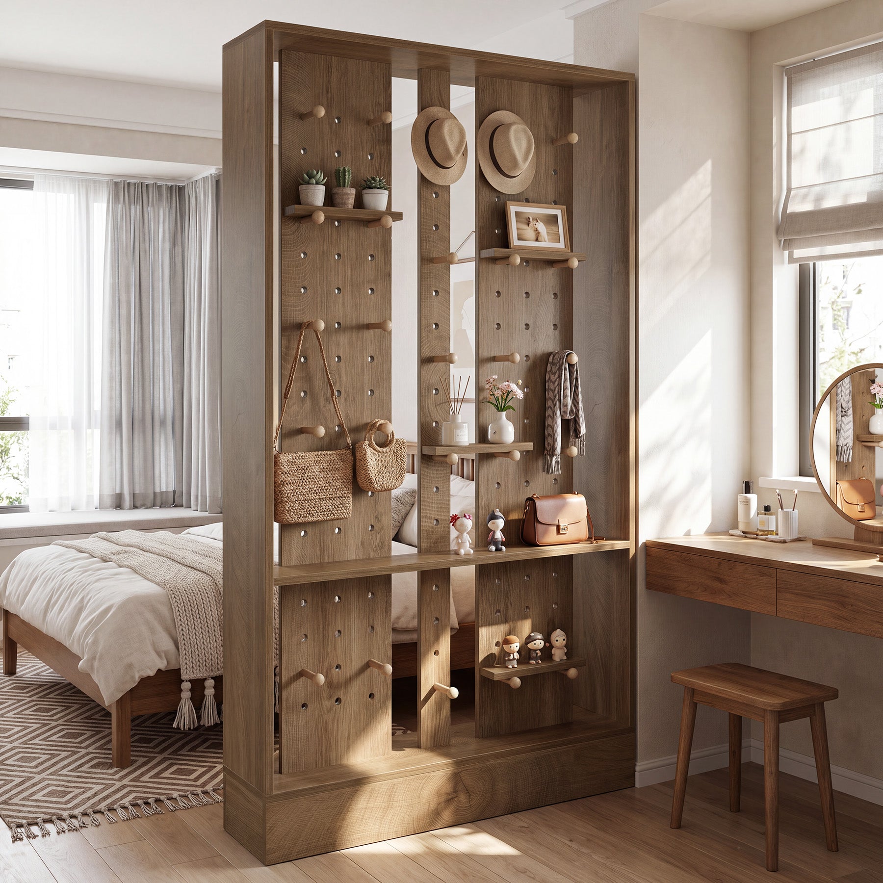 69.7" Wall Room Divider, Freestanding Privacy Screen with Removable Boards and 25 pcs Sticks