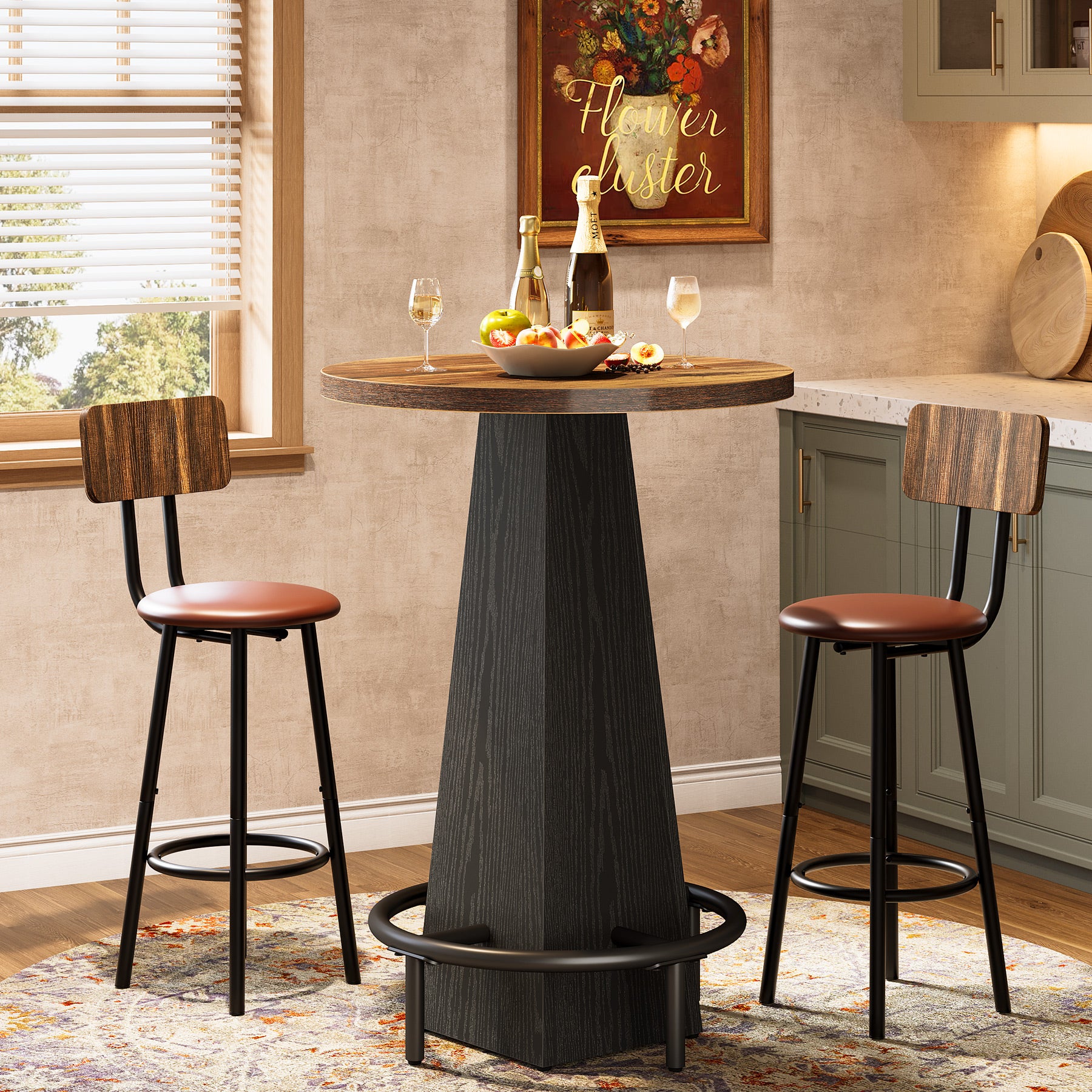 Round Pub Table, Counter Height Bar Table With Footrest