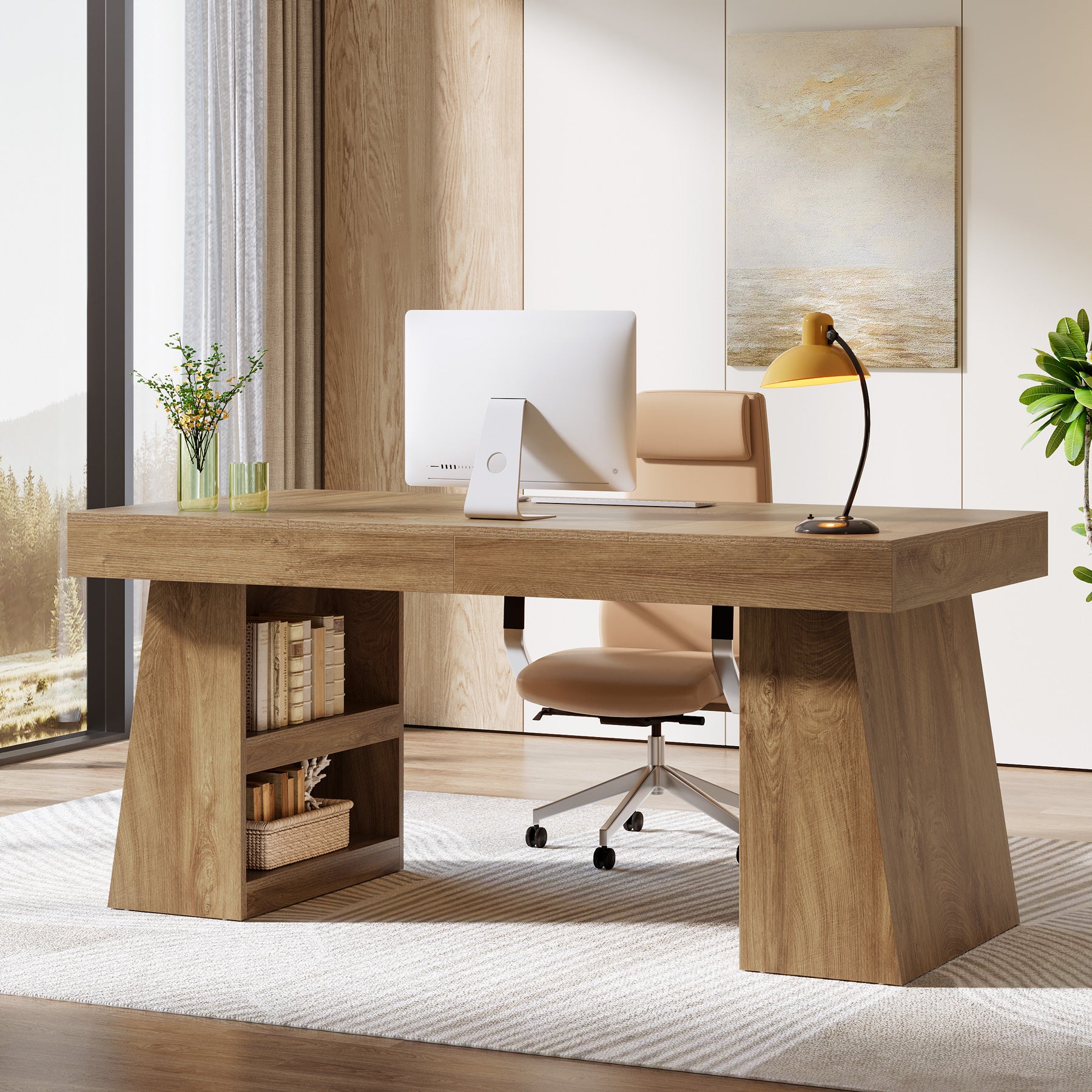 55" Executive Desk, Modern Computer Desk with Sturdy Base