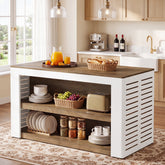 55" Farmhouse Kitchen Island, 3-Tier Wooden Stationary Island Table for Kitchen 3
