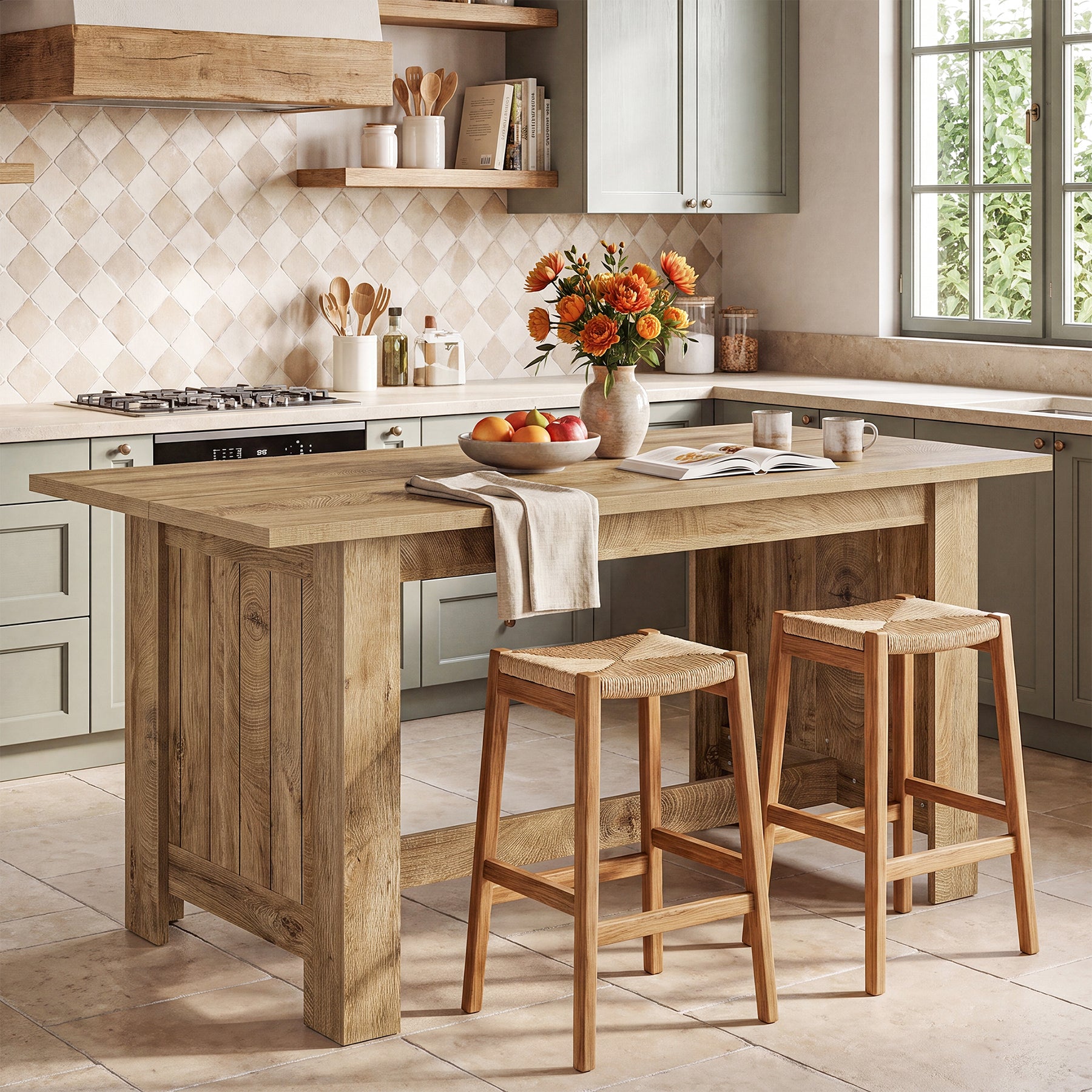 Tribesigns 63-Inch Kitchen Island with Large Prep Top, Farmhouse Counter Height Table for Kitchen