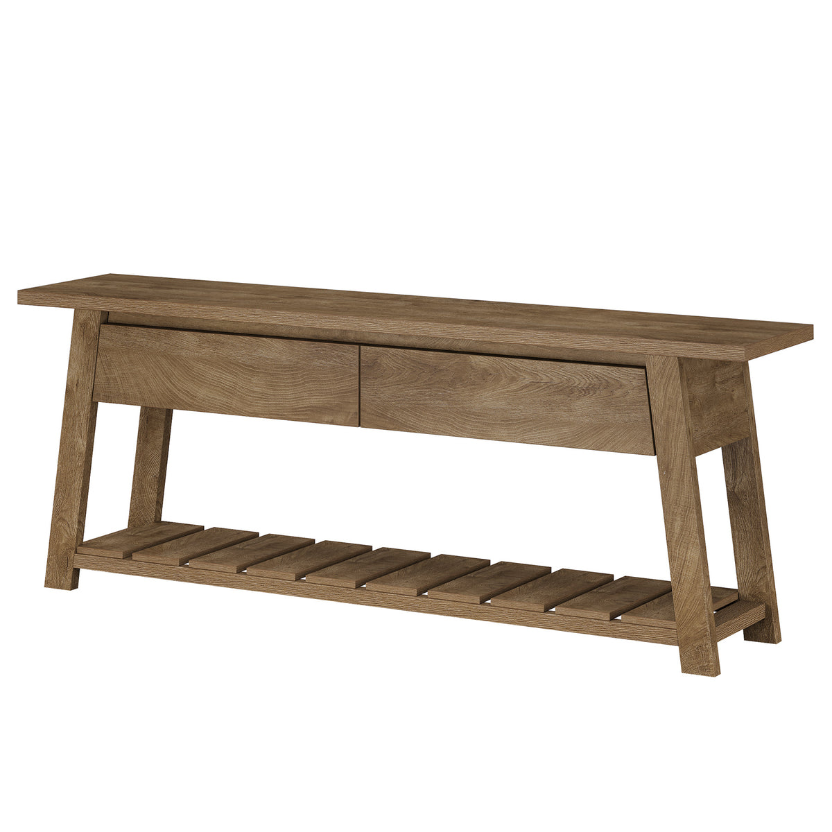 63" TV Stand with 2 Storage Drawers for 65"TV, Entertainment Center with Slatted Shelf