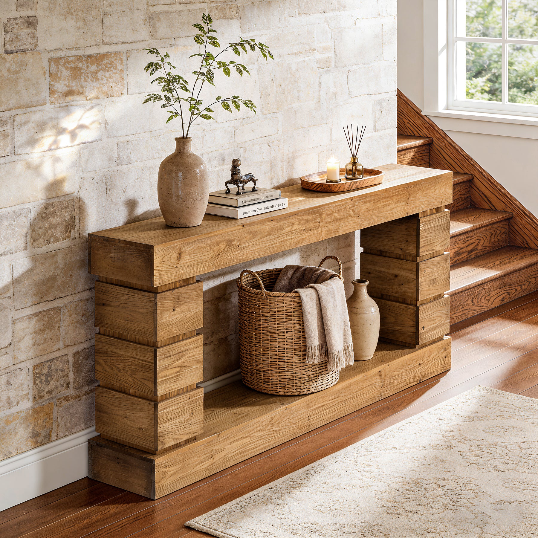 62.9" Solid Wood Console Table with Storage Shelf, Narrow Entryway Sofa Table for Hallway or Living Room