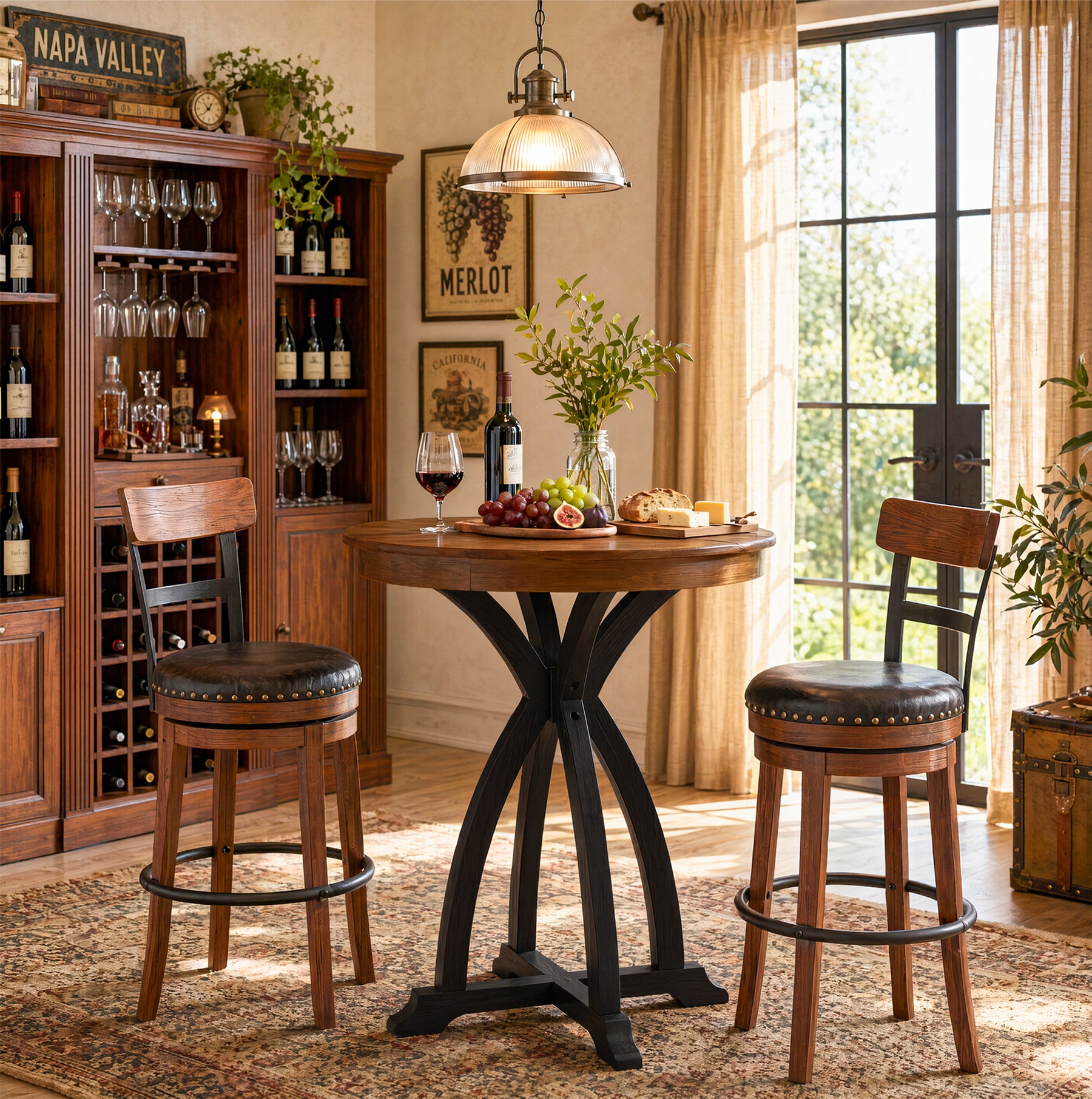 31.5" Solid Wood Bar Table, Vintage Round High Top Pub Table for Home Bar(Only Table)