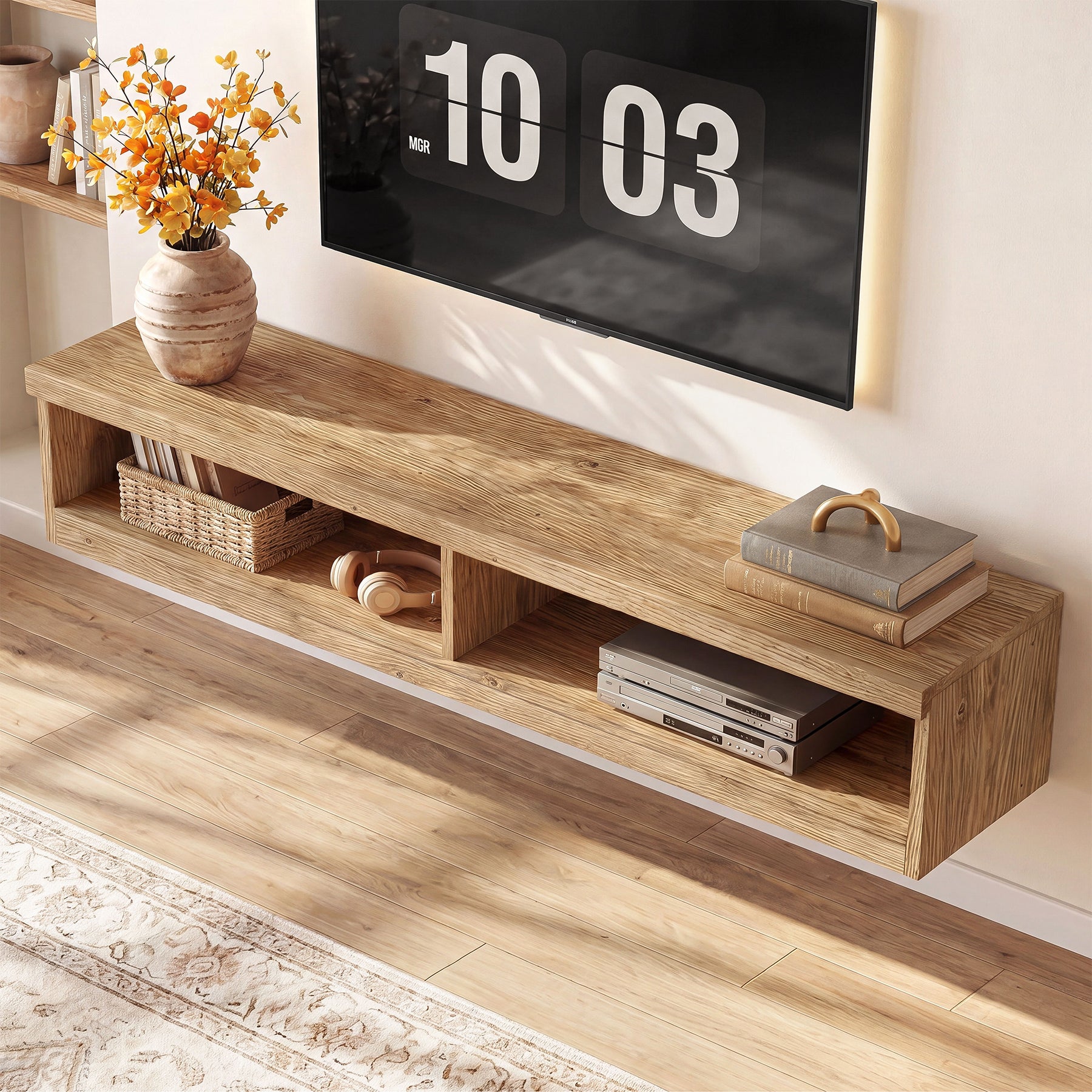 Tribesigns 55-Inch Floating TV Stand, Wall Mounted Solid Wood Media Console for Living Room and Bedroom